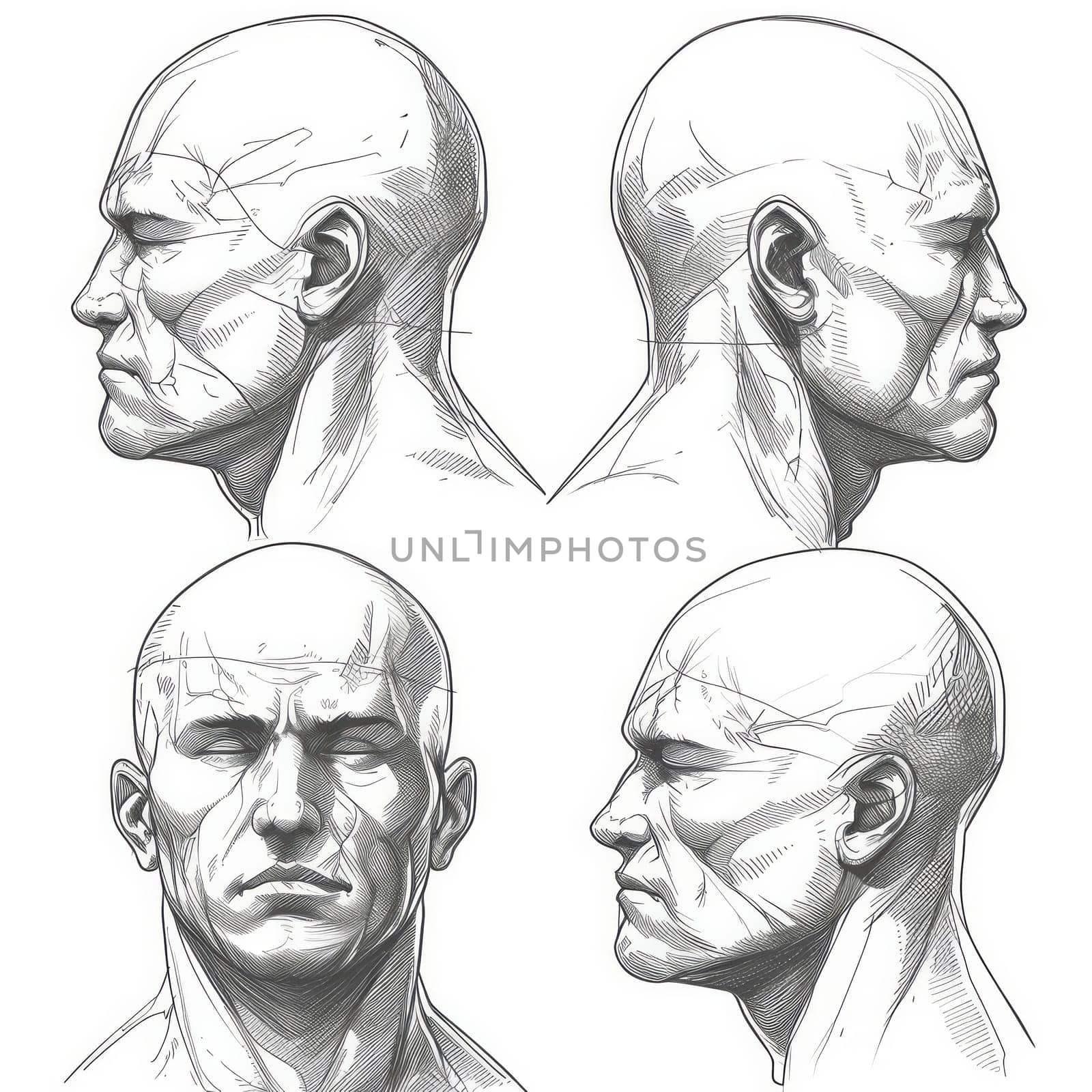 Four different views of a person's head