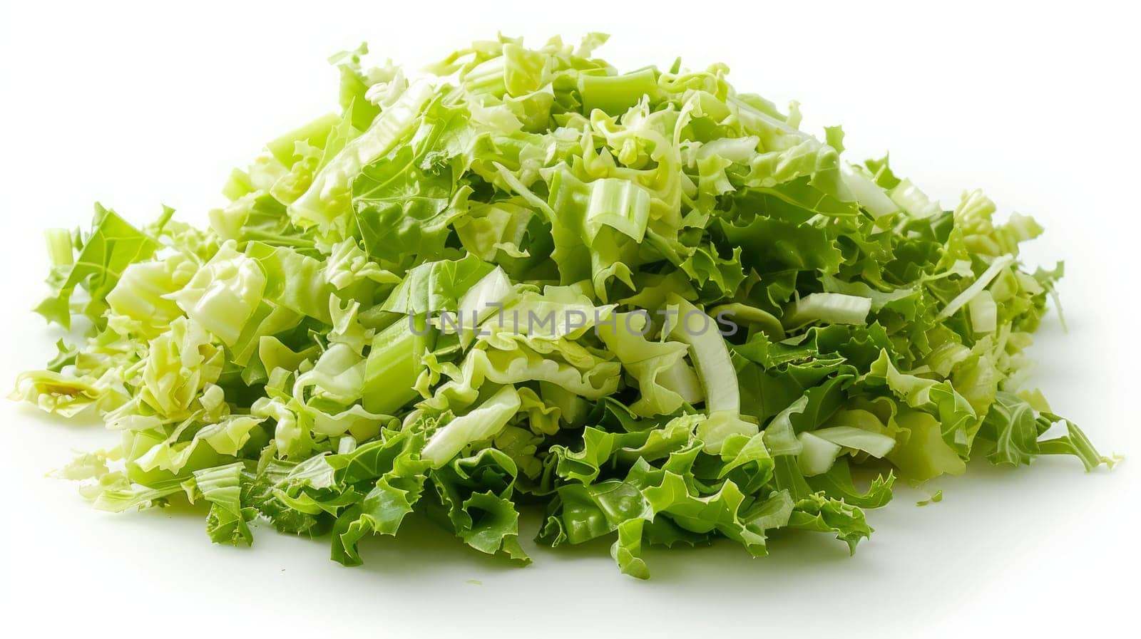 Pile of sliced lettuce on a white background