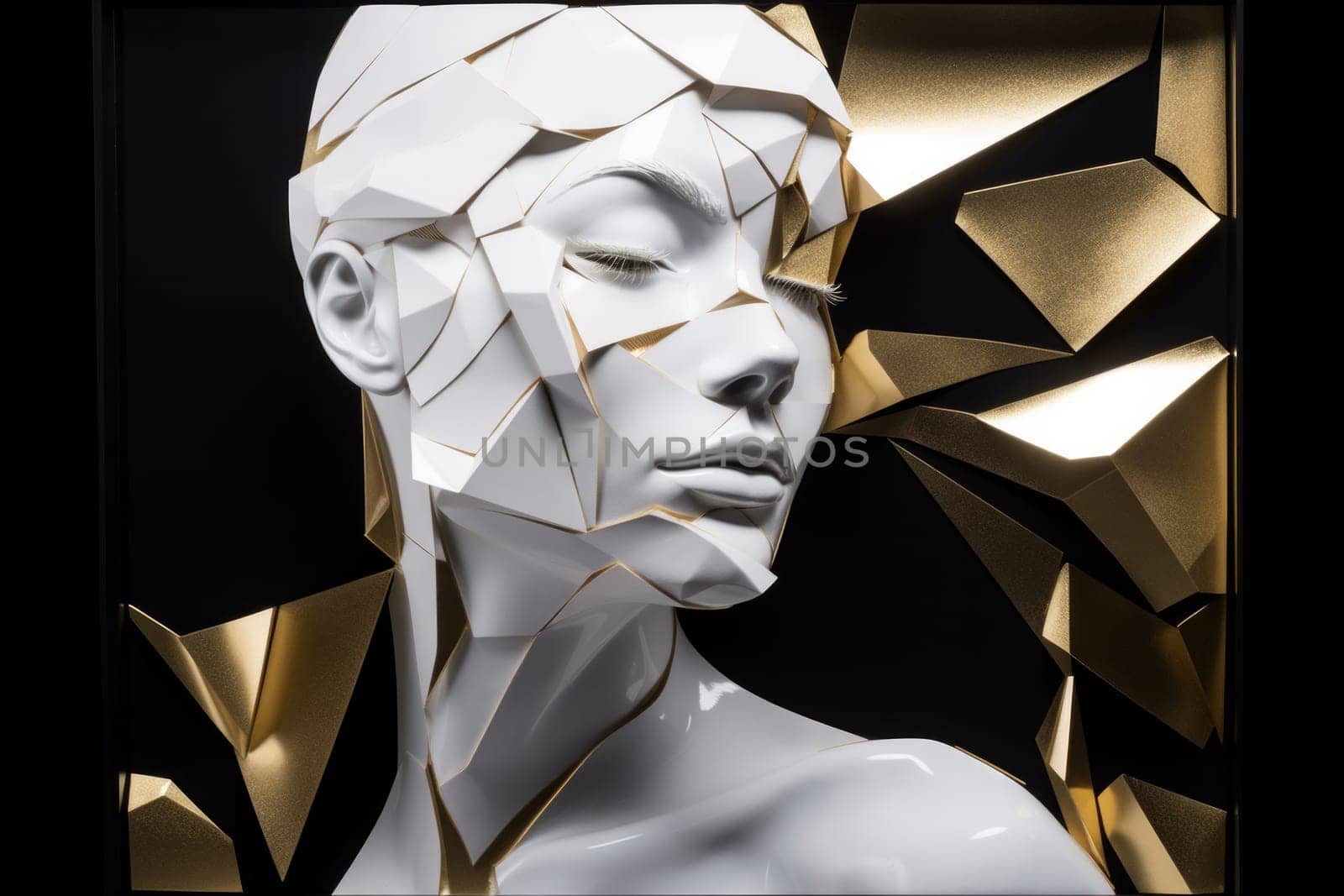 Porcelain White Woman With Gold Pieces Around Her Face