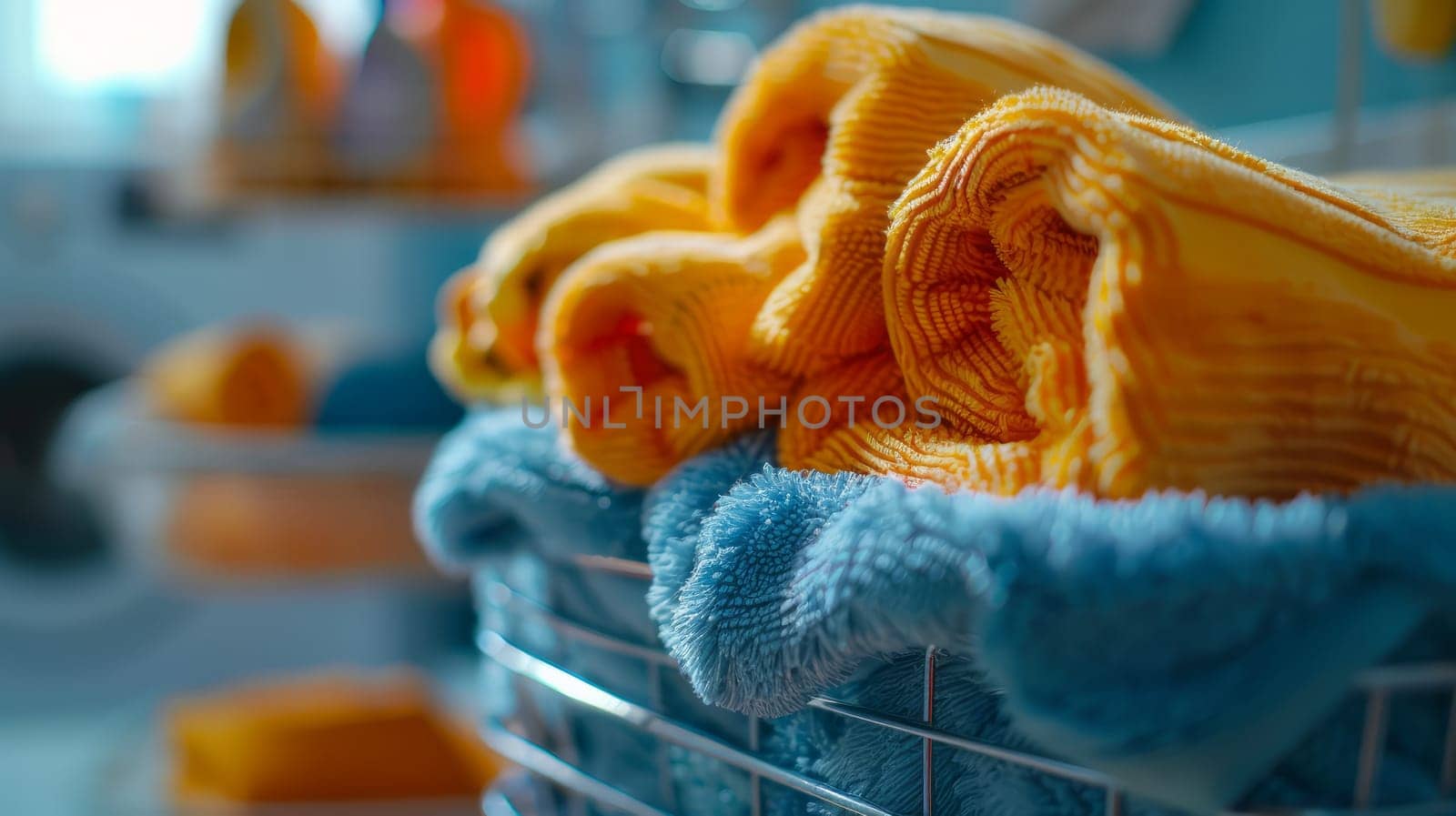 Basket with towels in the laundry room along with other things