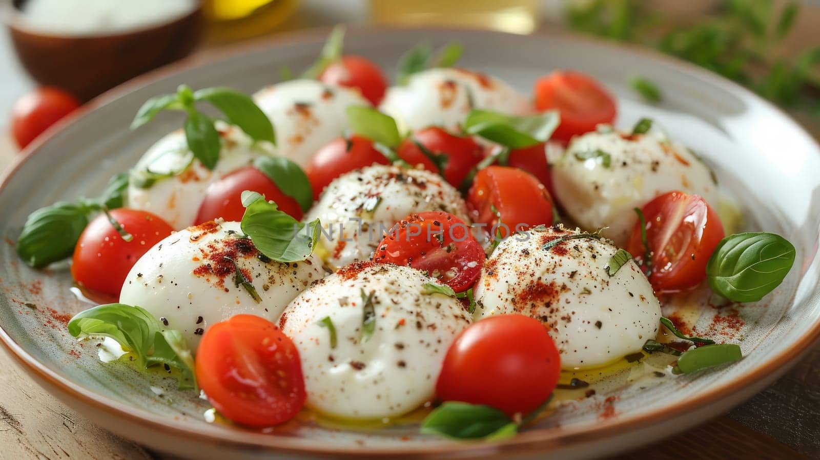 Plate with tomato, basil and mozzarella cheese
