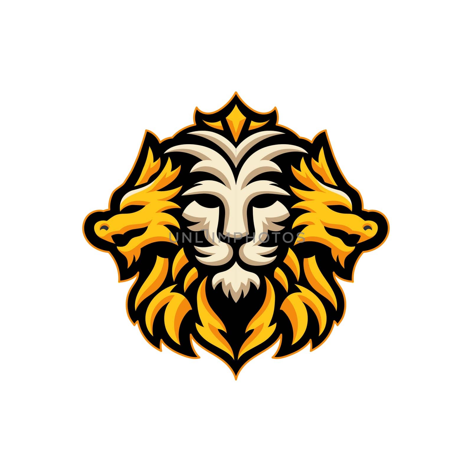 golden dragons and lion head symbol vector illustration