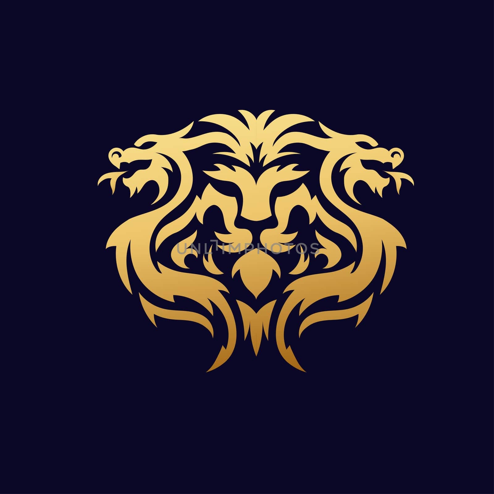 golden dragons and lion head symbol vector illustration