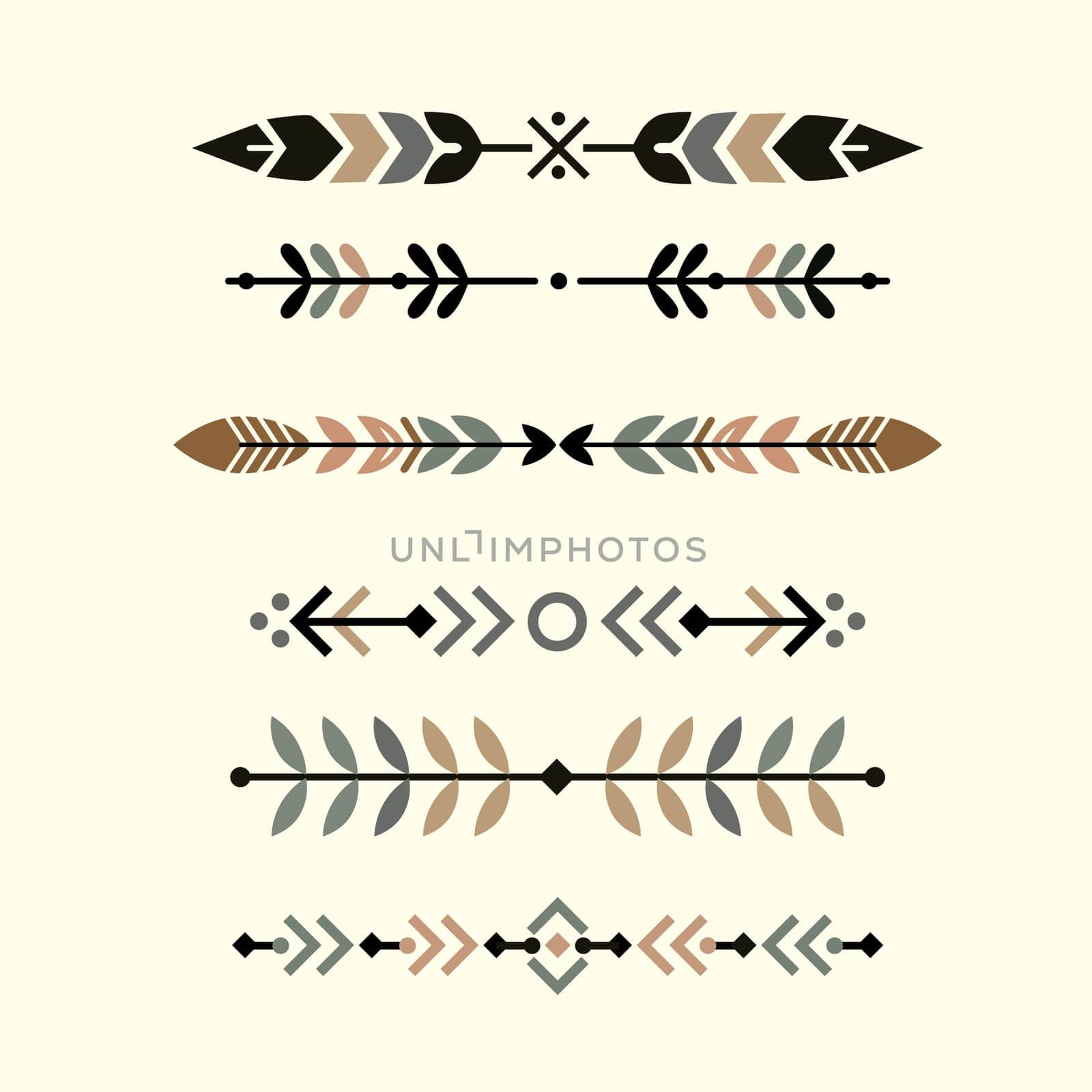 divider Vector set of decorative ethnic borders with american indian motifs