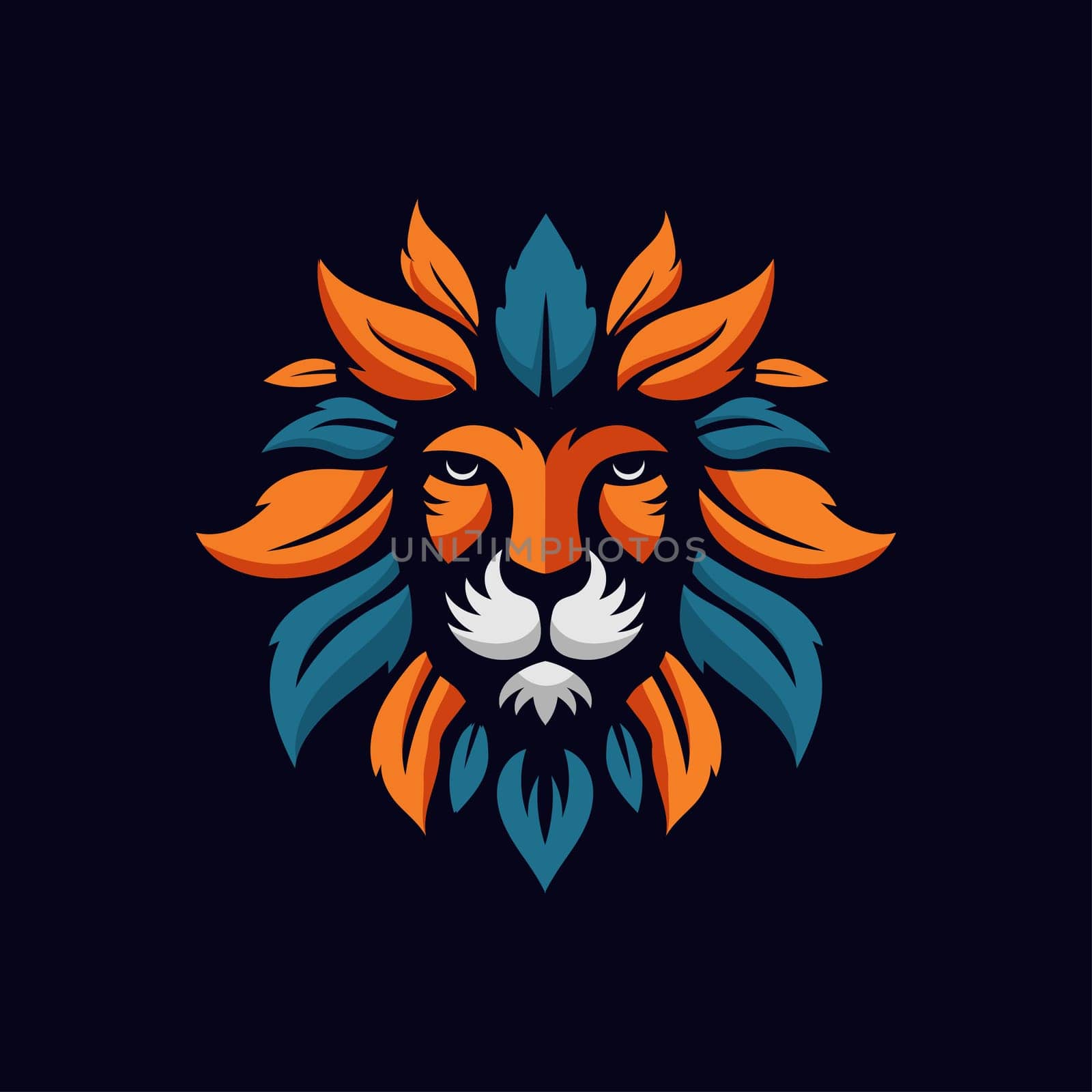colorful lion face with leaves hair symbol vector illustration