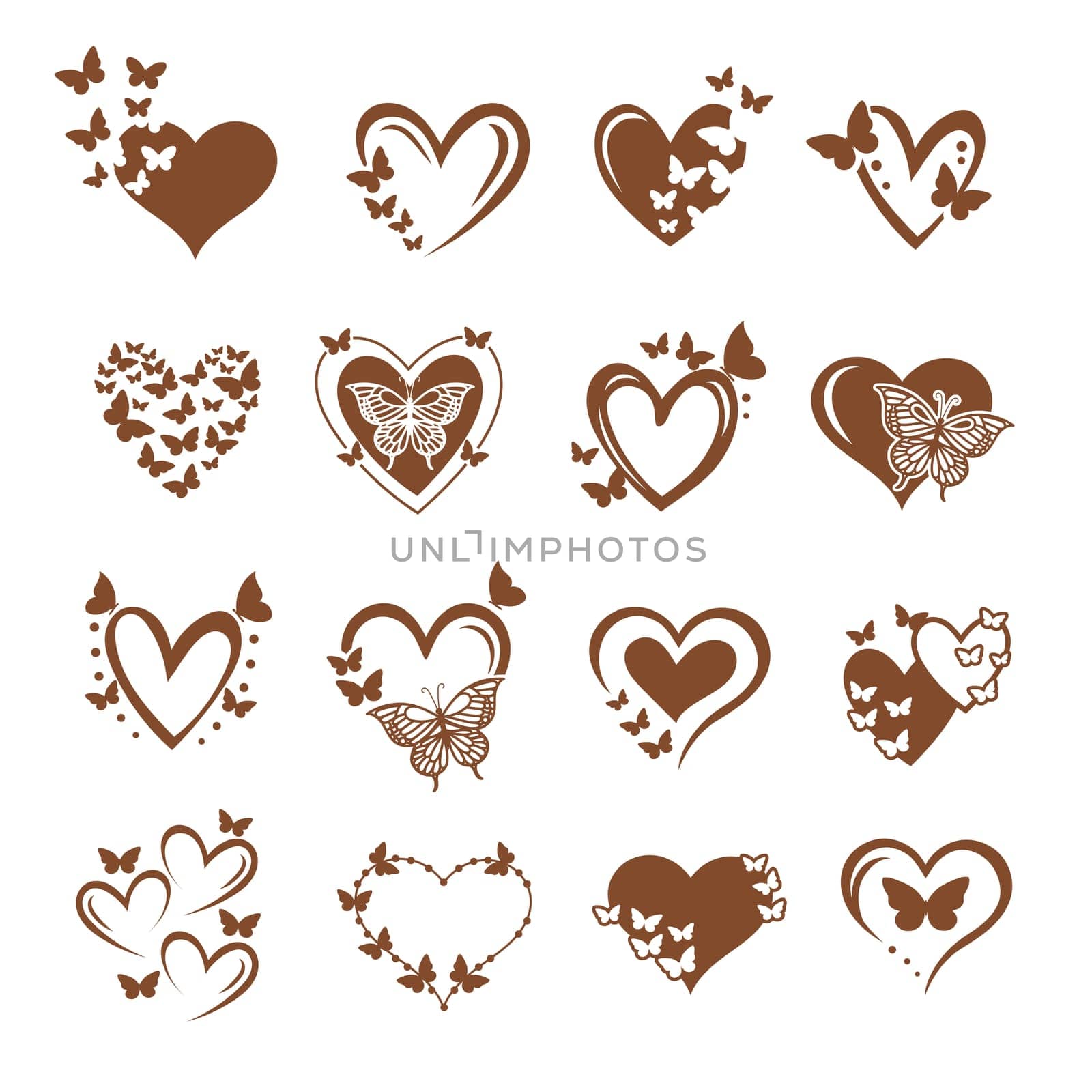 Heart and Butterfly vector collections, Abstract silhouette of decorative butterfly