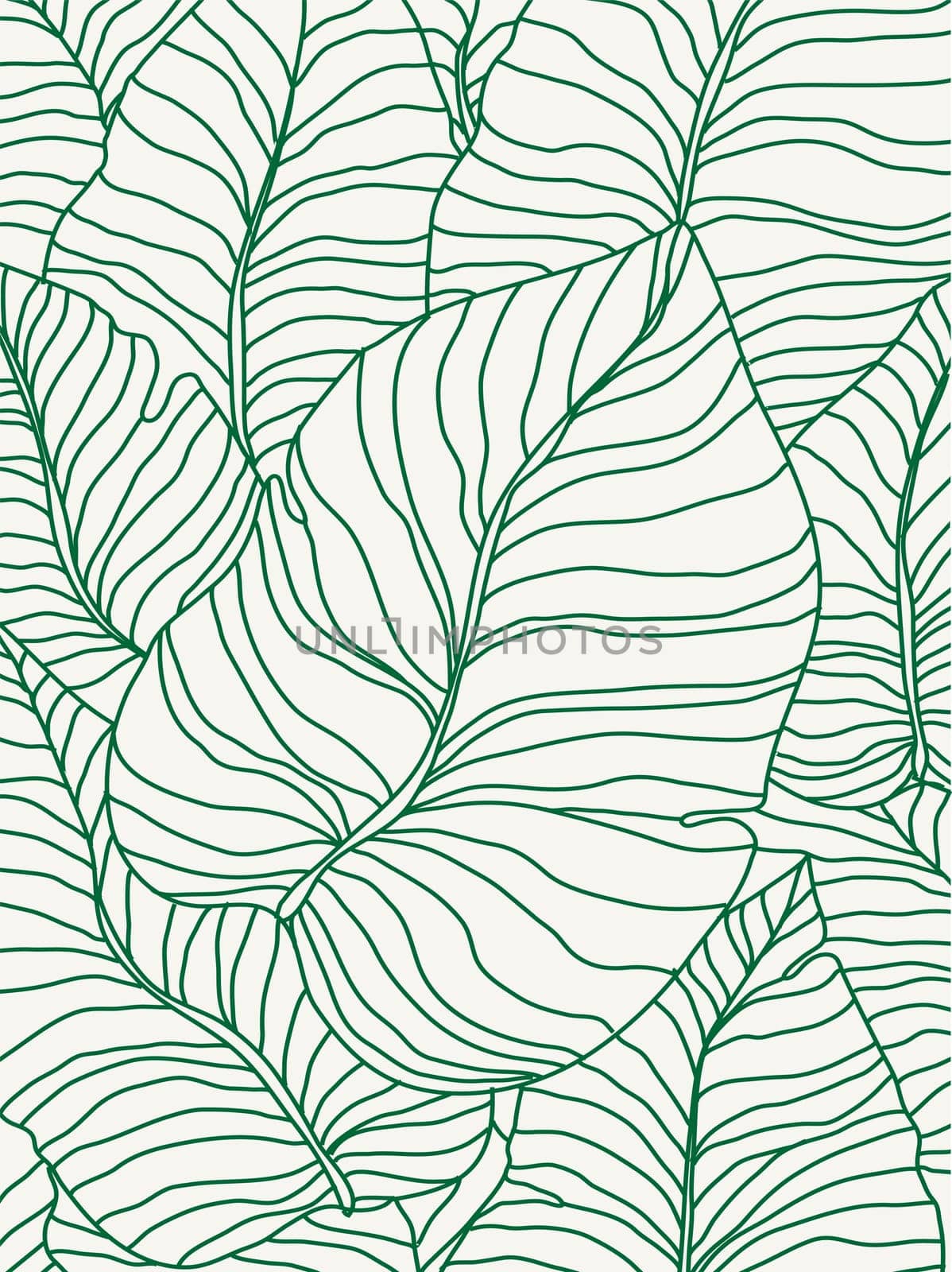 Tropical leaves background for paper card , luxury botanical nature leaf design, vector background with green leaf lines. Hand drawn, suitable for fabric design, print, cover, banner and invitations.