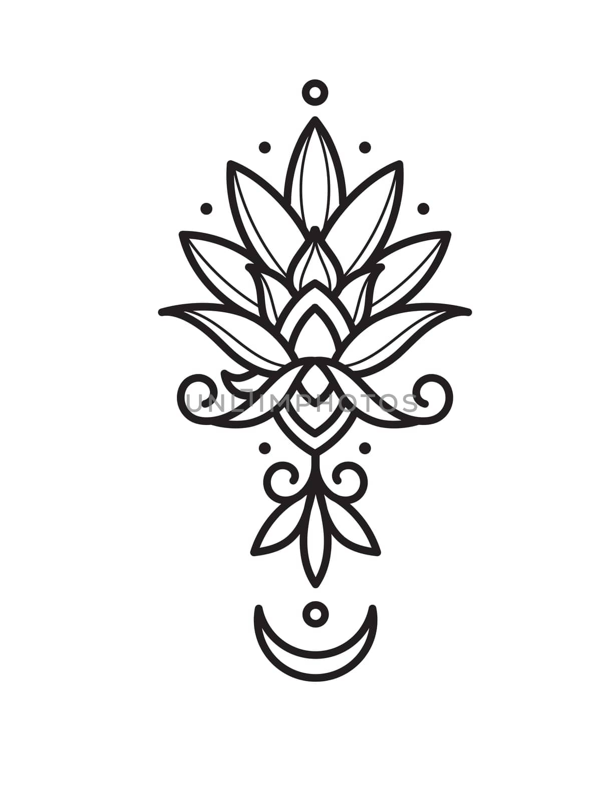outline lotus flower pattern for Henna drawing and tattoo design vector illustration