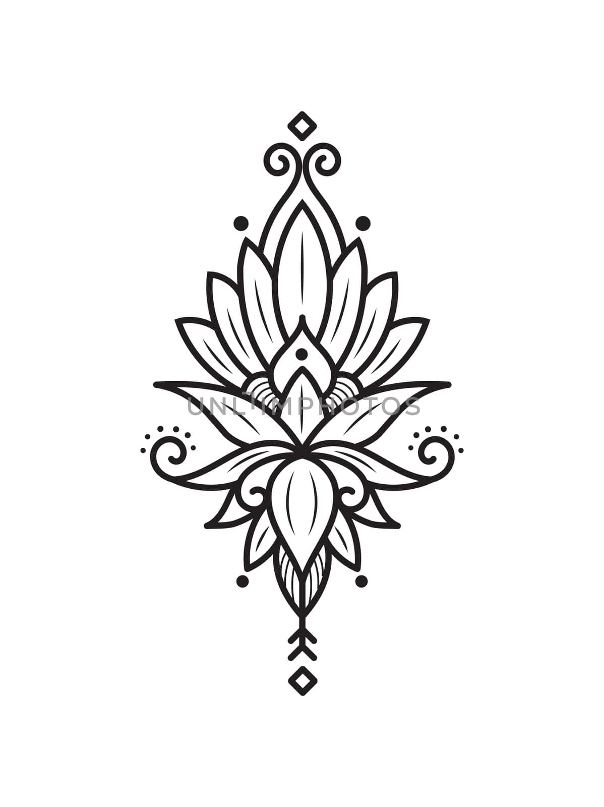 outline lotus flower pattern for Henna drawing and tattoo design vector illustration