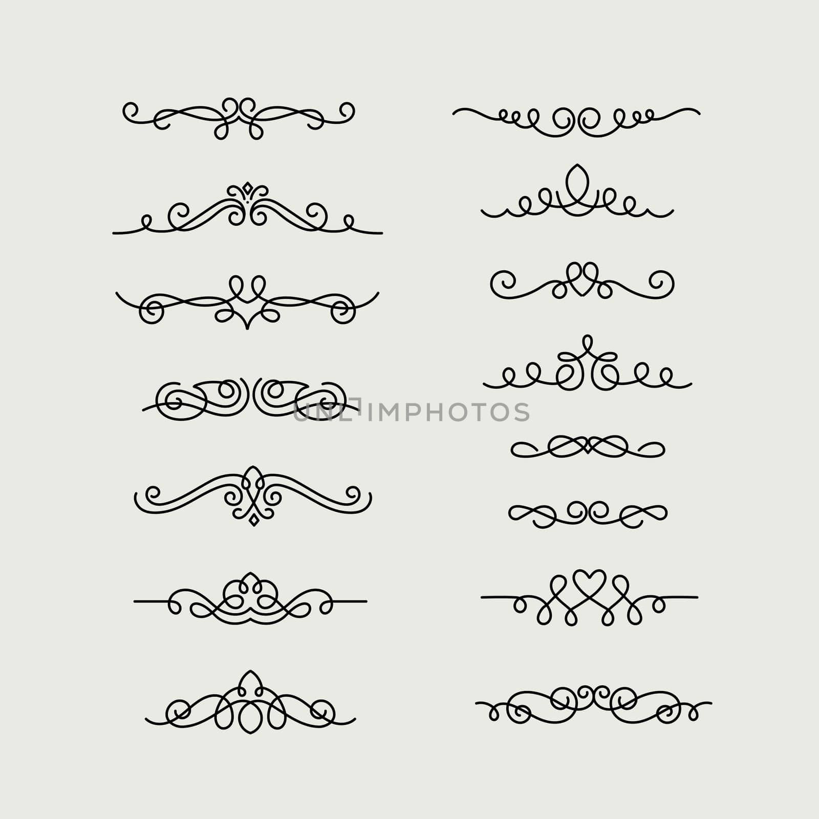 Hand drawn calligraphic flourish dividers. Decorative scroll divider for wedding invite card design, vintage ornate borders and filigree flourishes graphics vector set