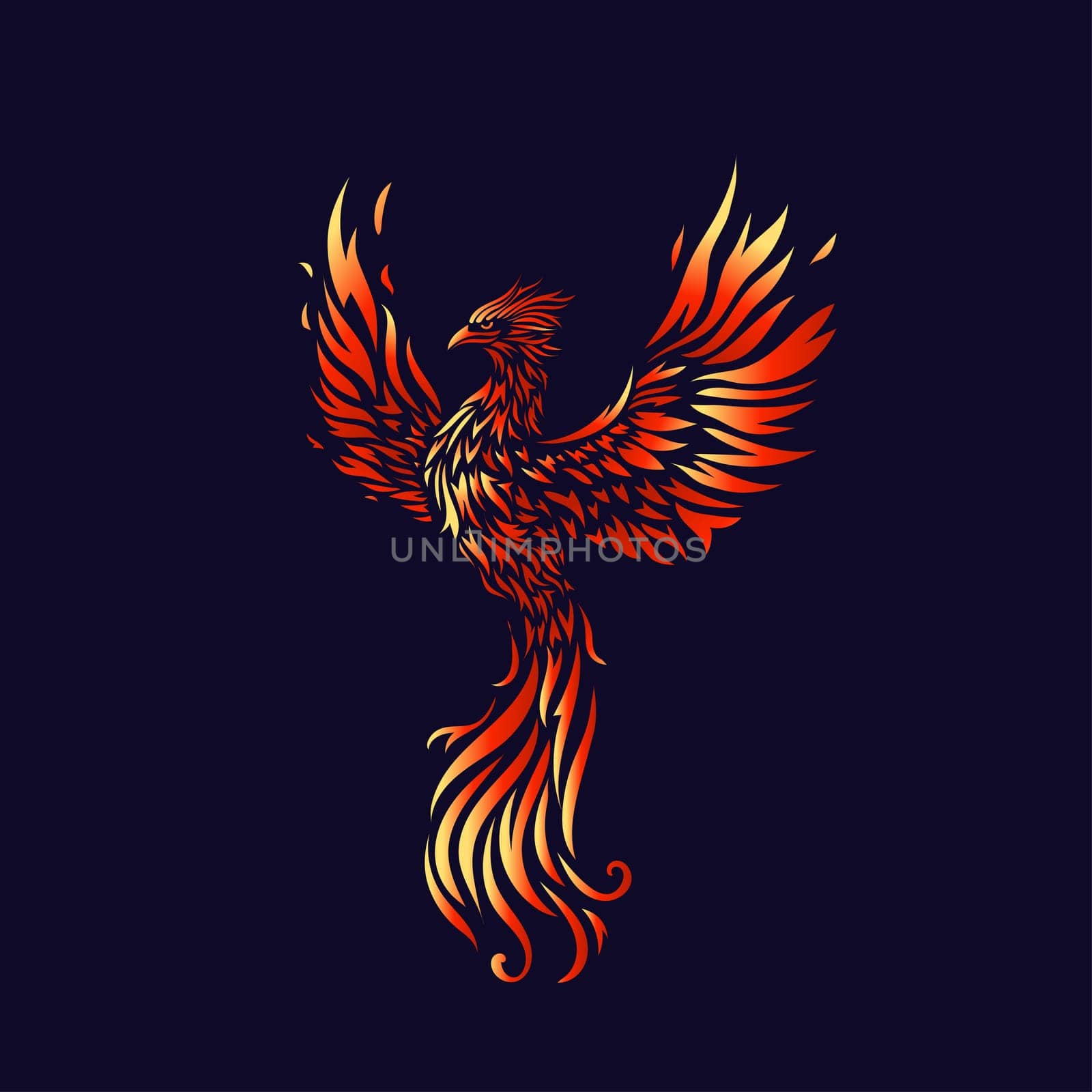 Phoenix Fire bird illustration and character design. hand drawn Legend of the Fire bird