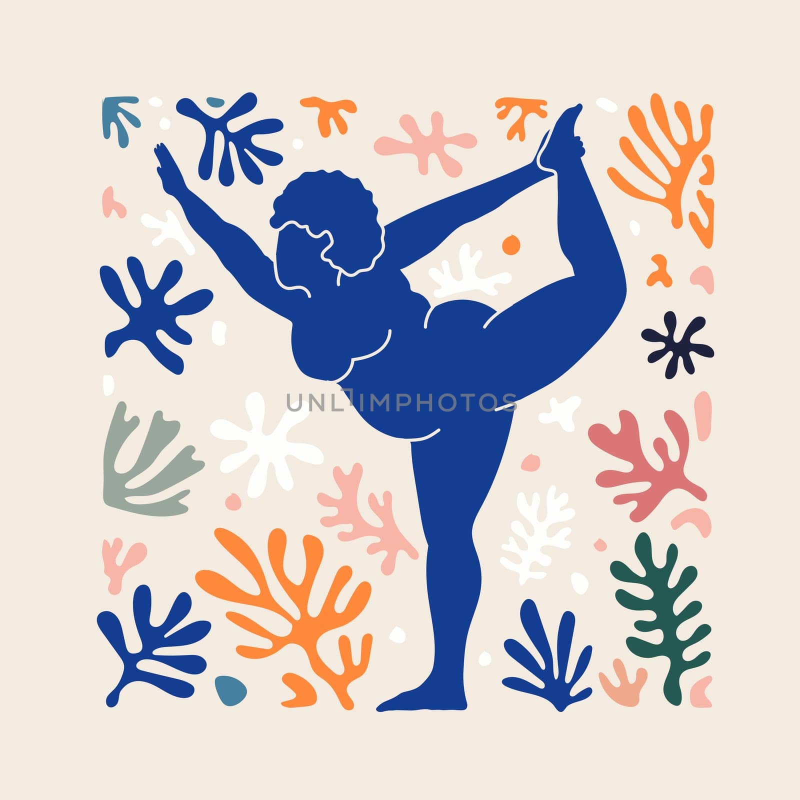 Matisse Inspired Abstract Art with female Figure and Organic Shapes in a trendy minimal style. Vector Collage Background of female body, birds and botanical elements made of cut paper