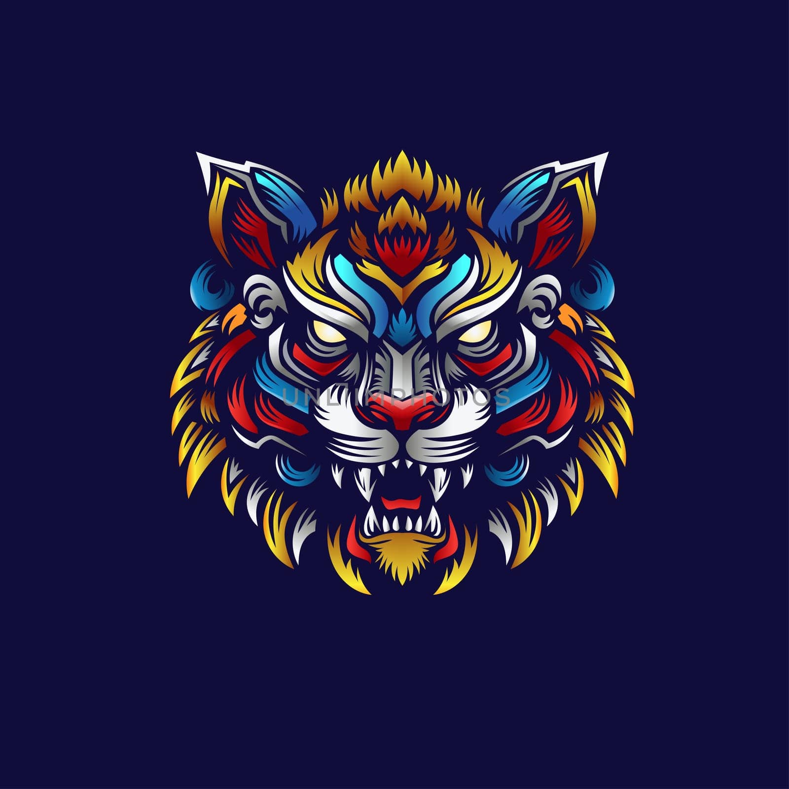 colorful tiger head roaring vector illustration , angry tiger Decorative vector art