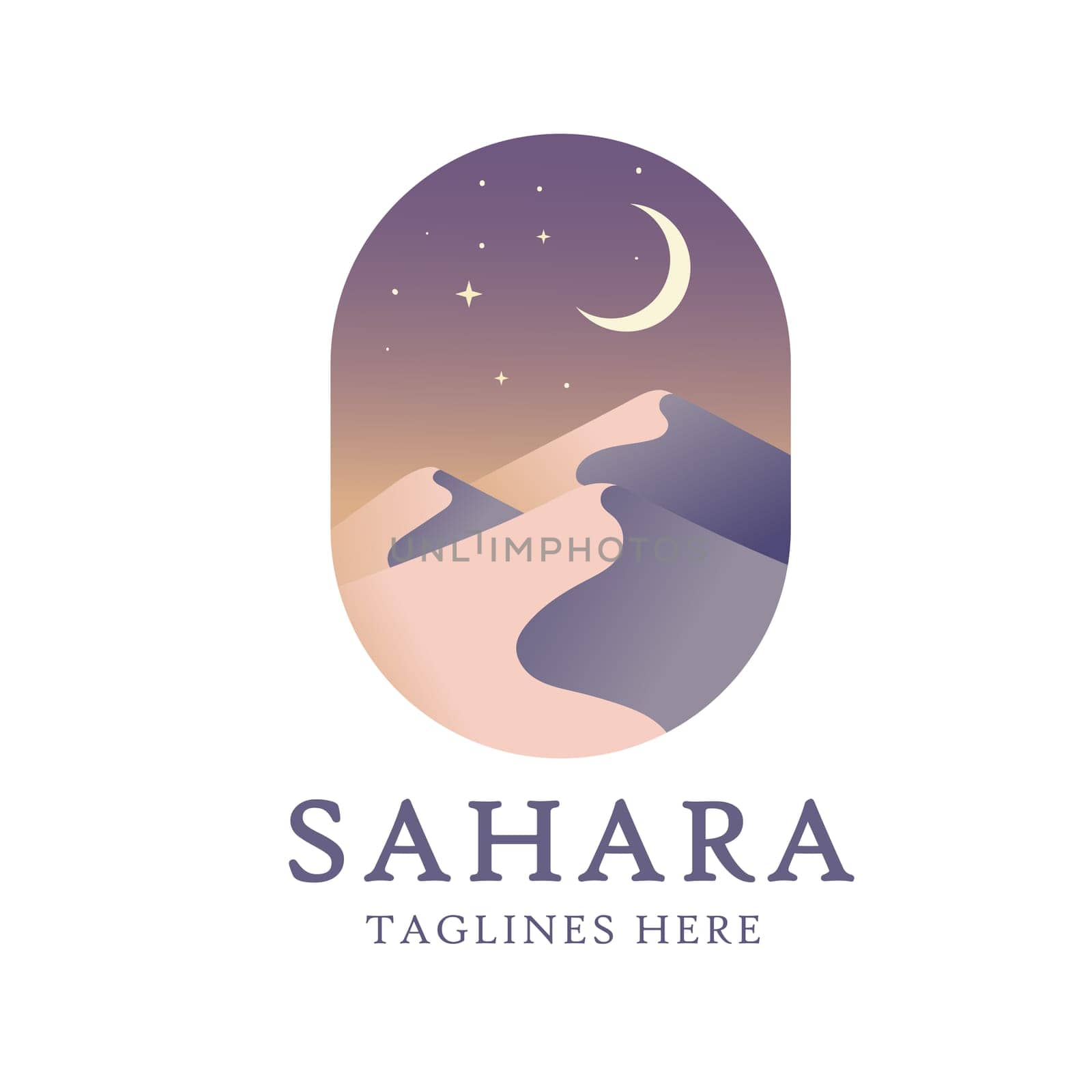 sahara Desert landscape with a sun and sandy dunes vector illustration