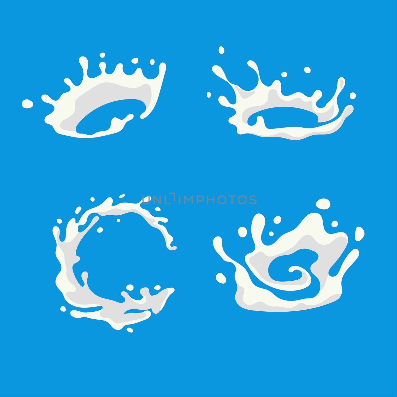 vector collection of milk splashes isolated on blue background