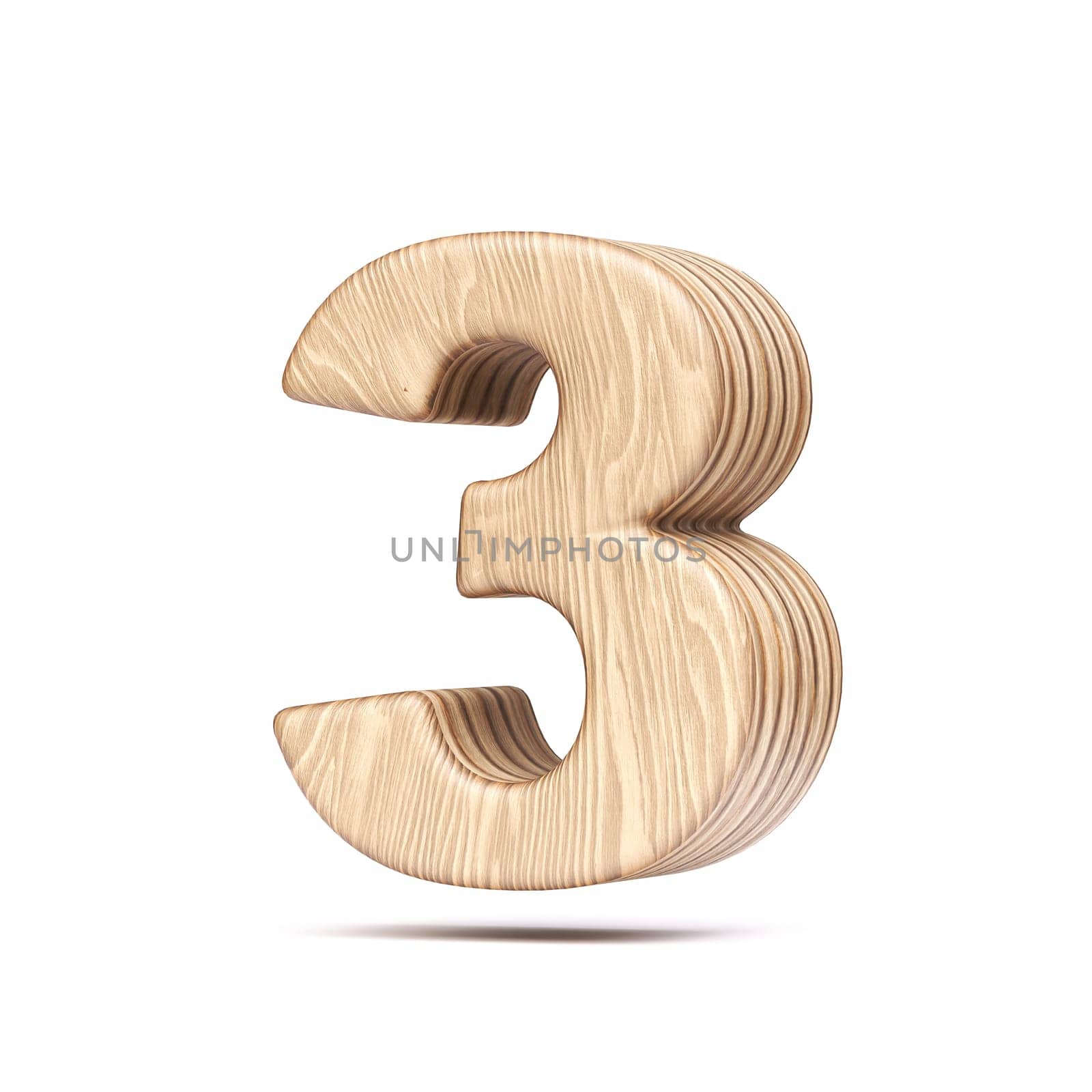 Plywood font Number 3 THREE 3D rendering illustration isolated on white background