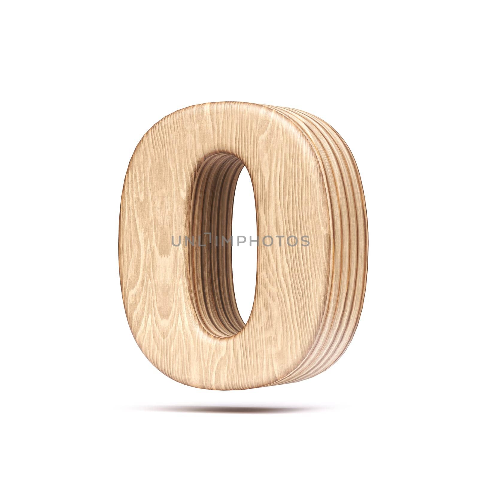 Plywood font Number 0 ZERO 3D rendering illustration isolated on white background