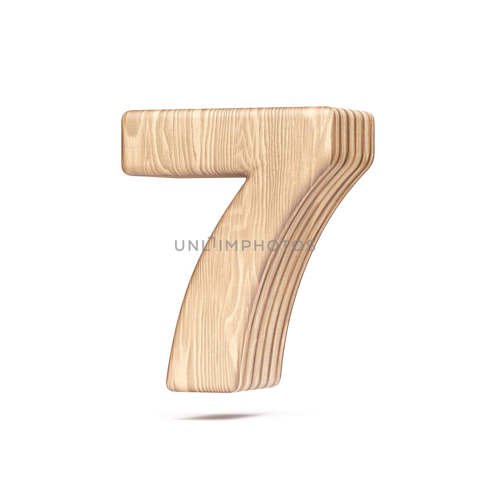 Plywood font Number 7 SEVEN 3D rendering illustration isolated on white background
