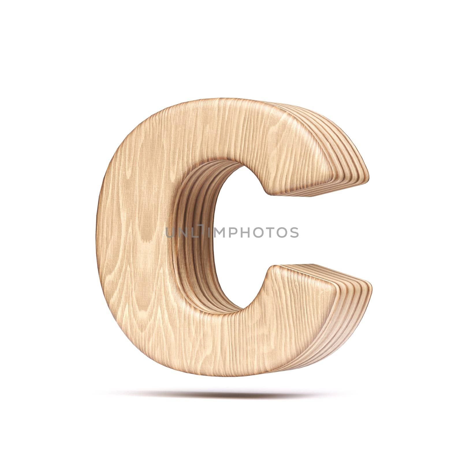 Plywood font Letter C 3D rendering illustration isolated on white background
