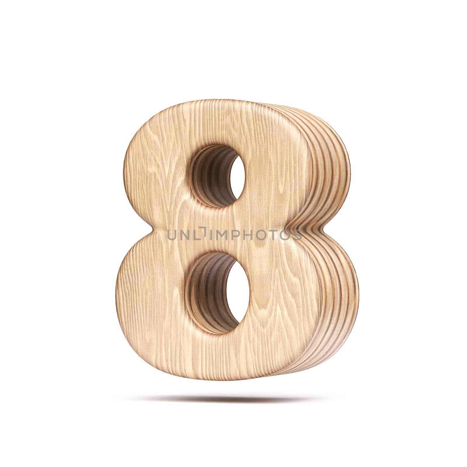 Plywood font Number 8 EIGHT 3D rendering illustration isolated on white background