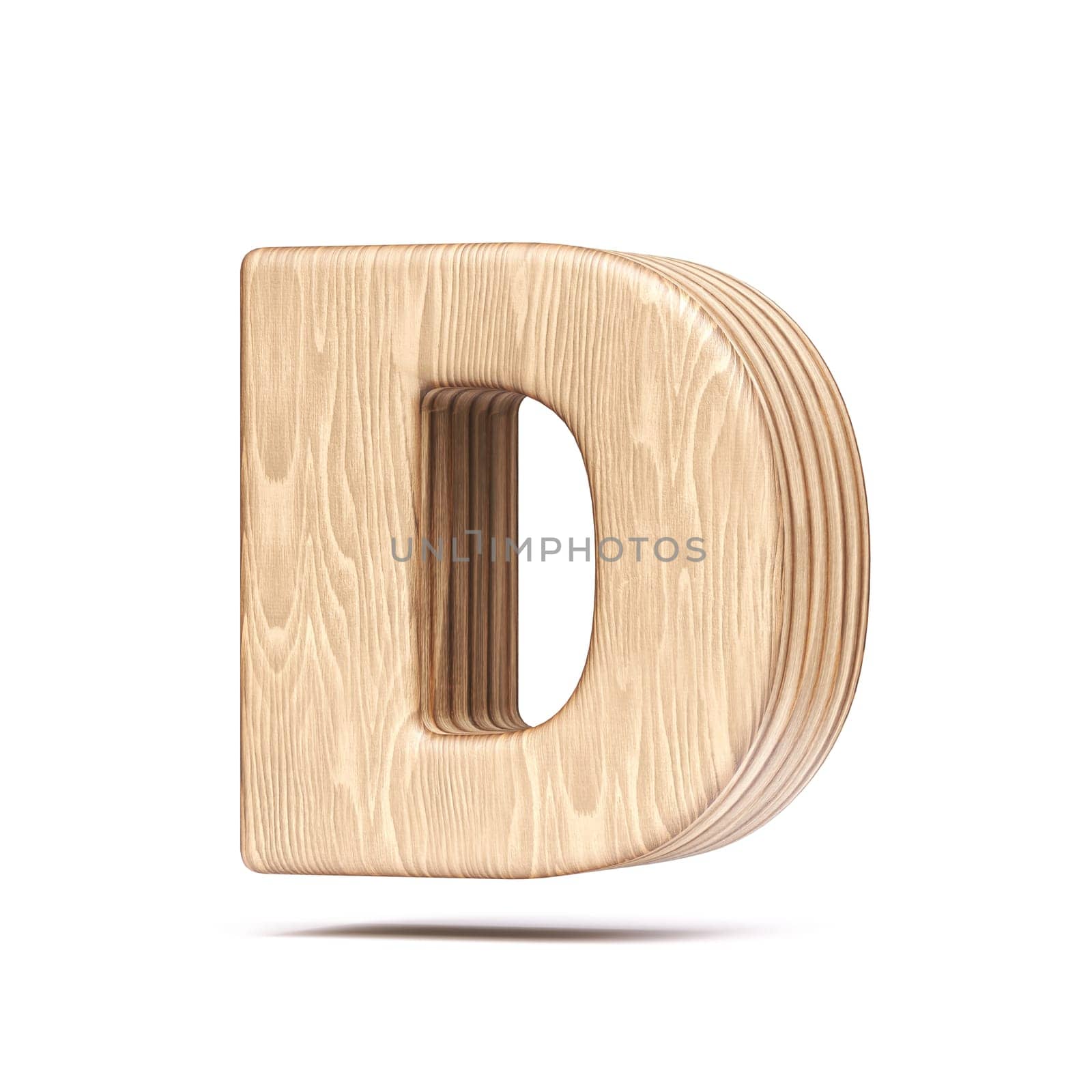 Plywood font Letter D 3D rendering illustration isolated on white background