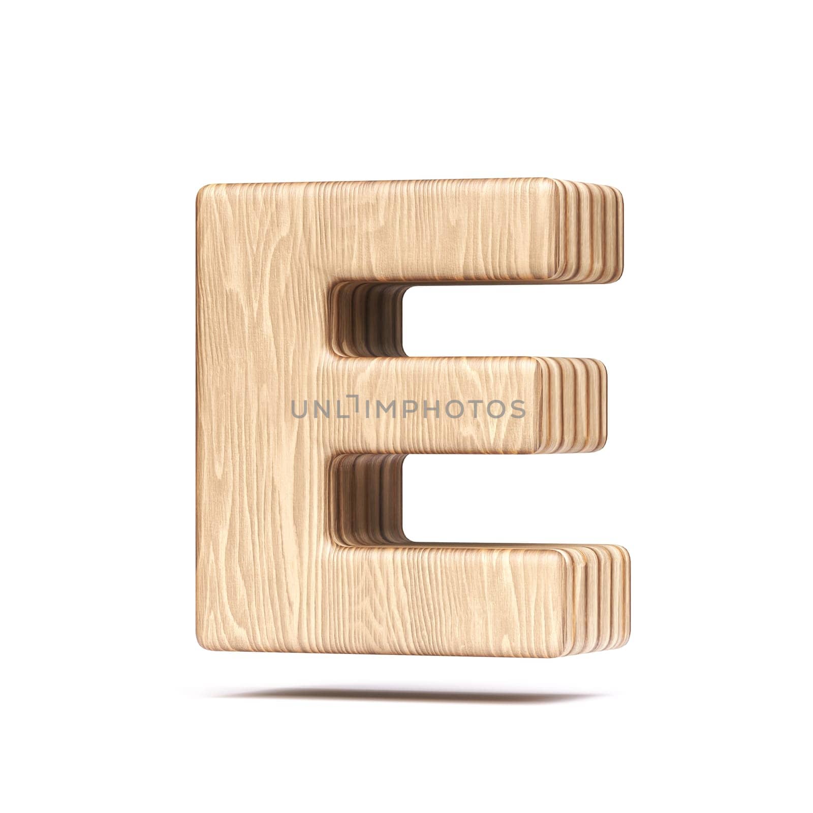 Plywood font Letter E 3D rendering illustration isolated on white background