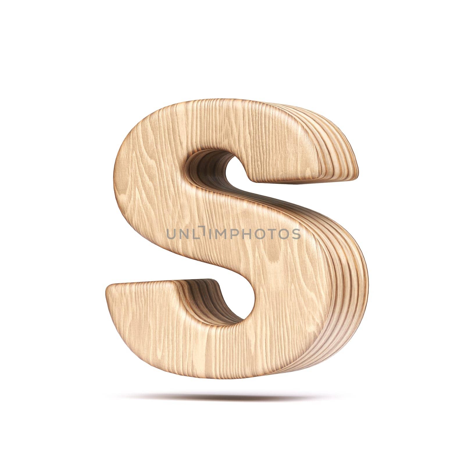 Plywood font Letter S 3D rendering illustration isolated on white background