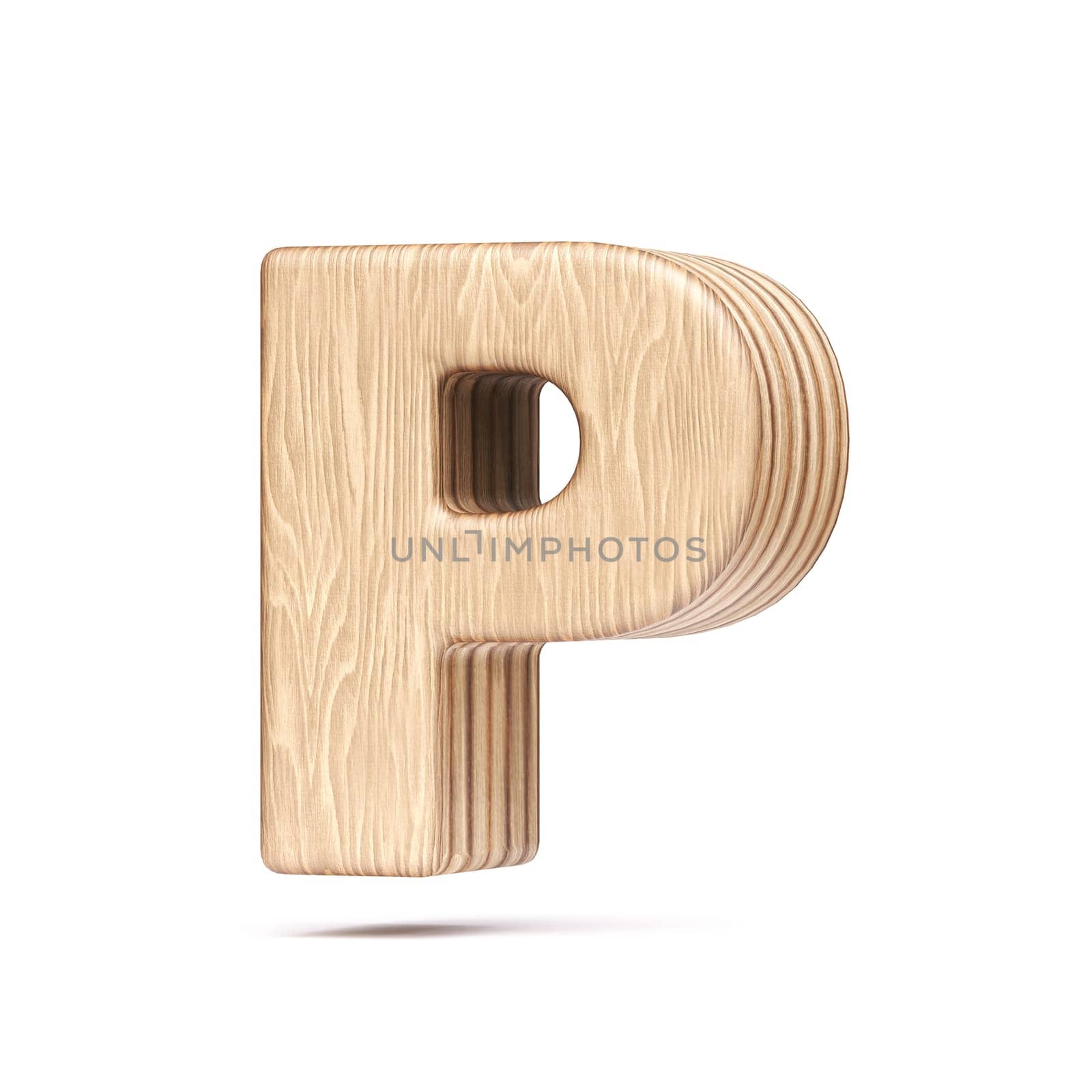 Plywood font Letter P 3D rendering illustration isolated on white background