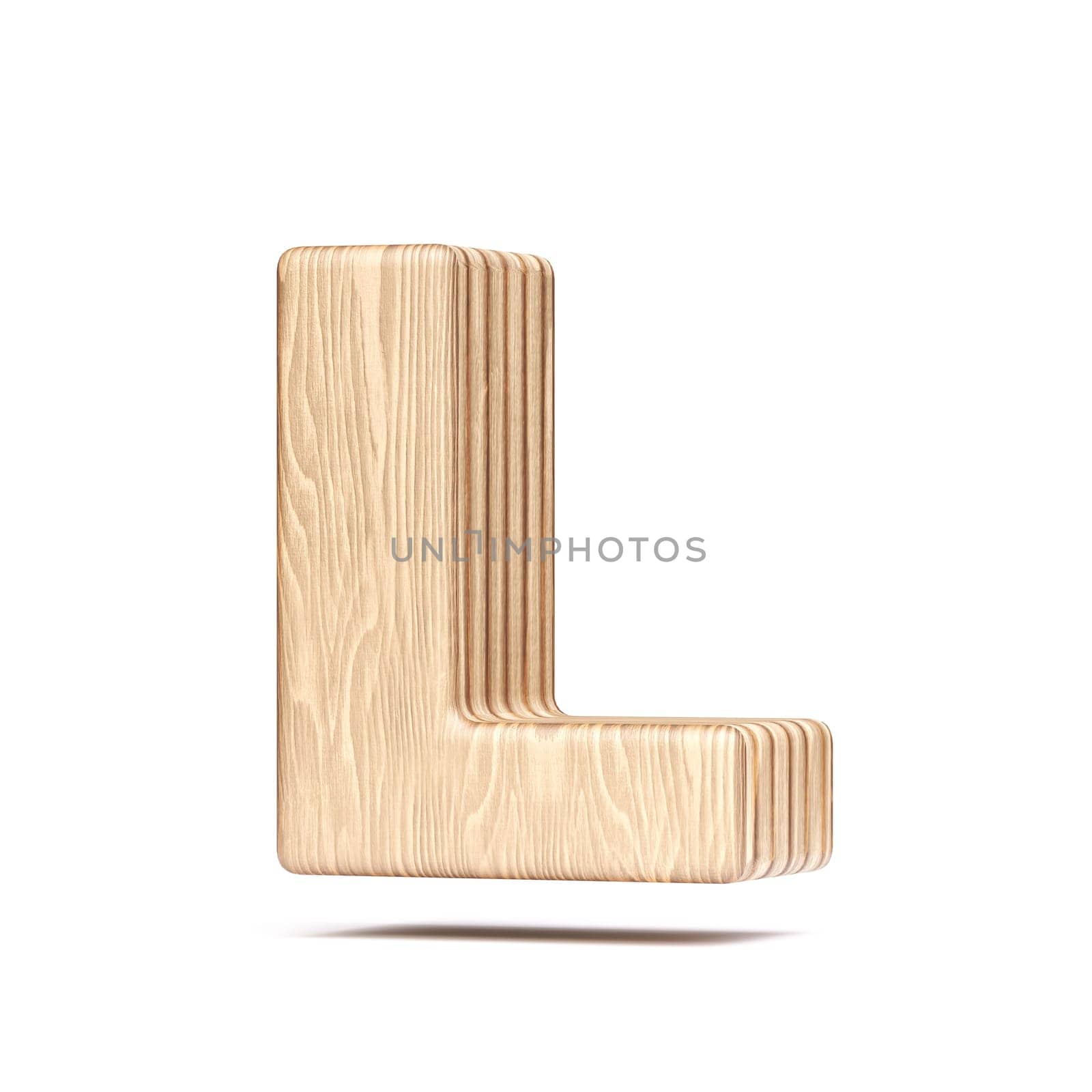 Plywood font Letter L 3D rendering illustration isolated on white background