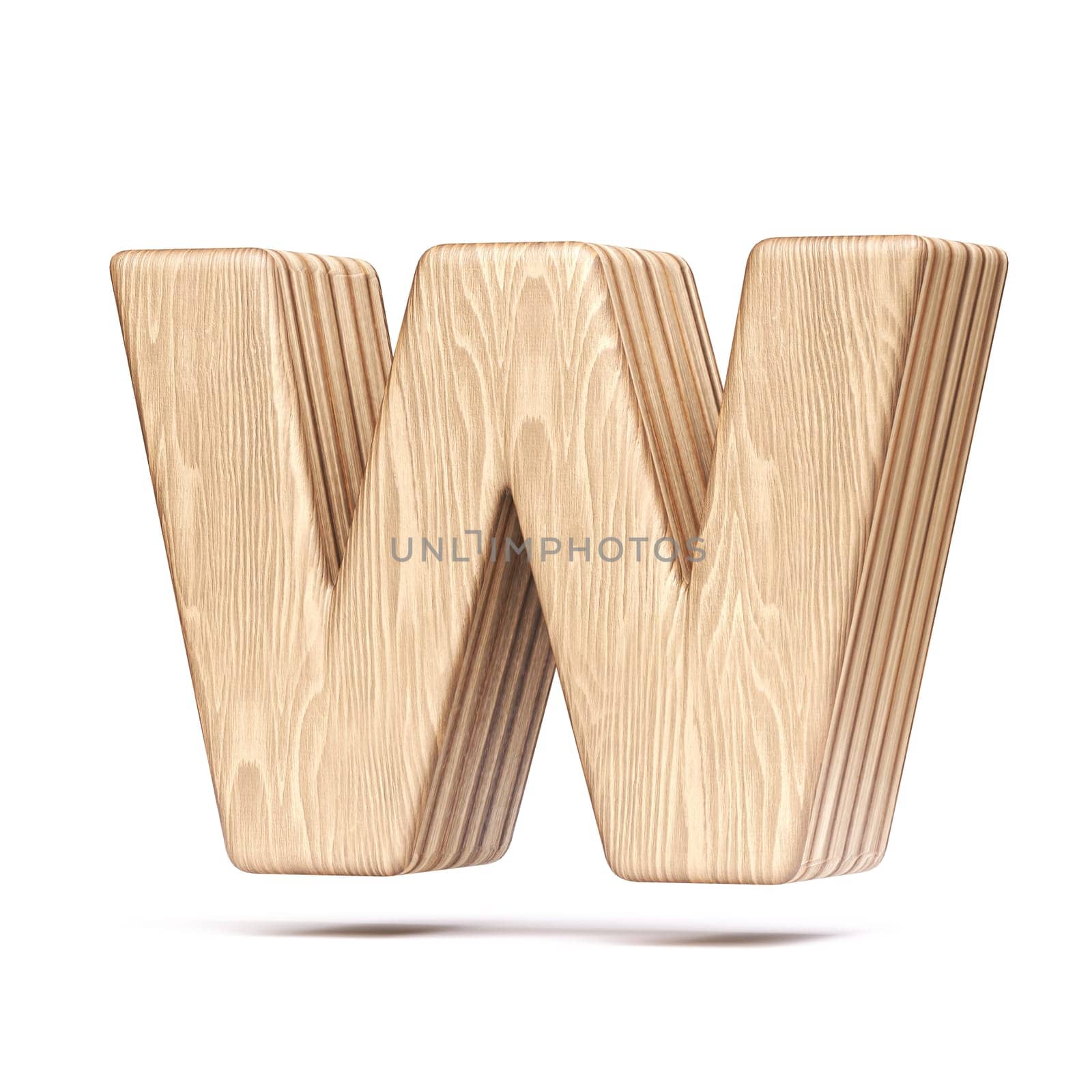 Plywood font Letter W 3D rendering illustration isolated on white background
