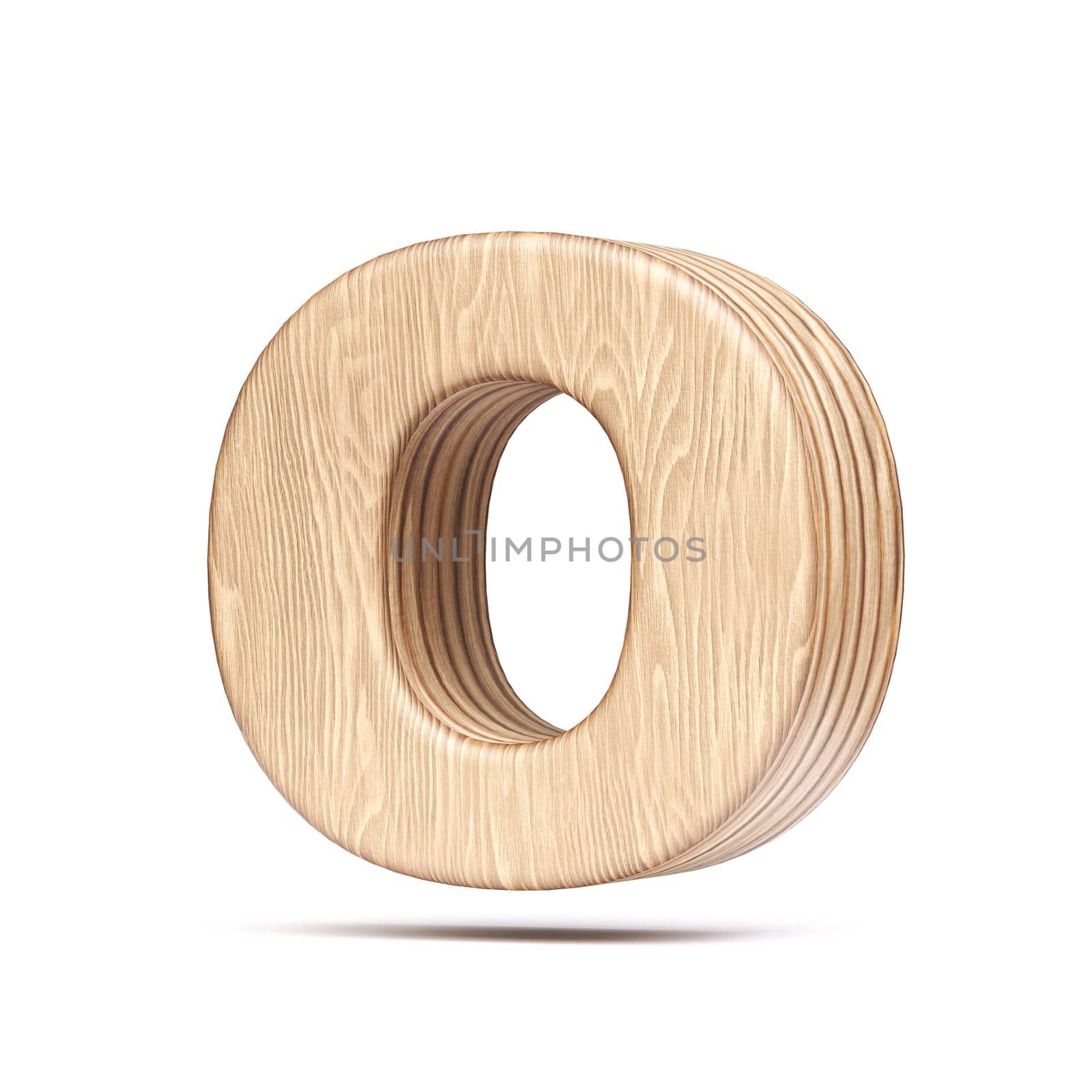 Plywood font Letter O 3D rendering illustration isolated on white background