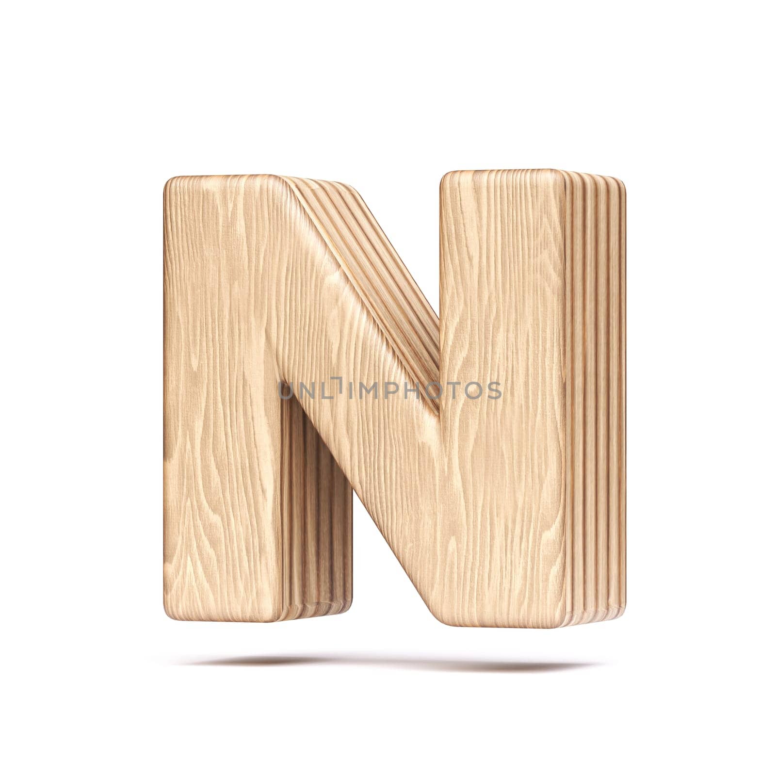 Plywood font Letter N 3D rendering illustration isolated on white background