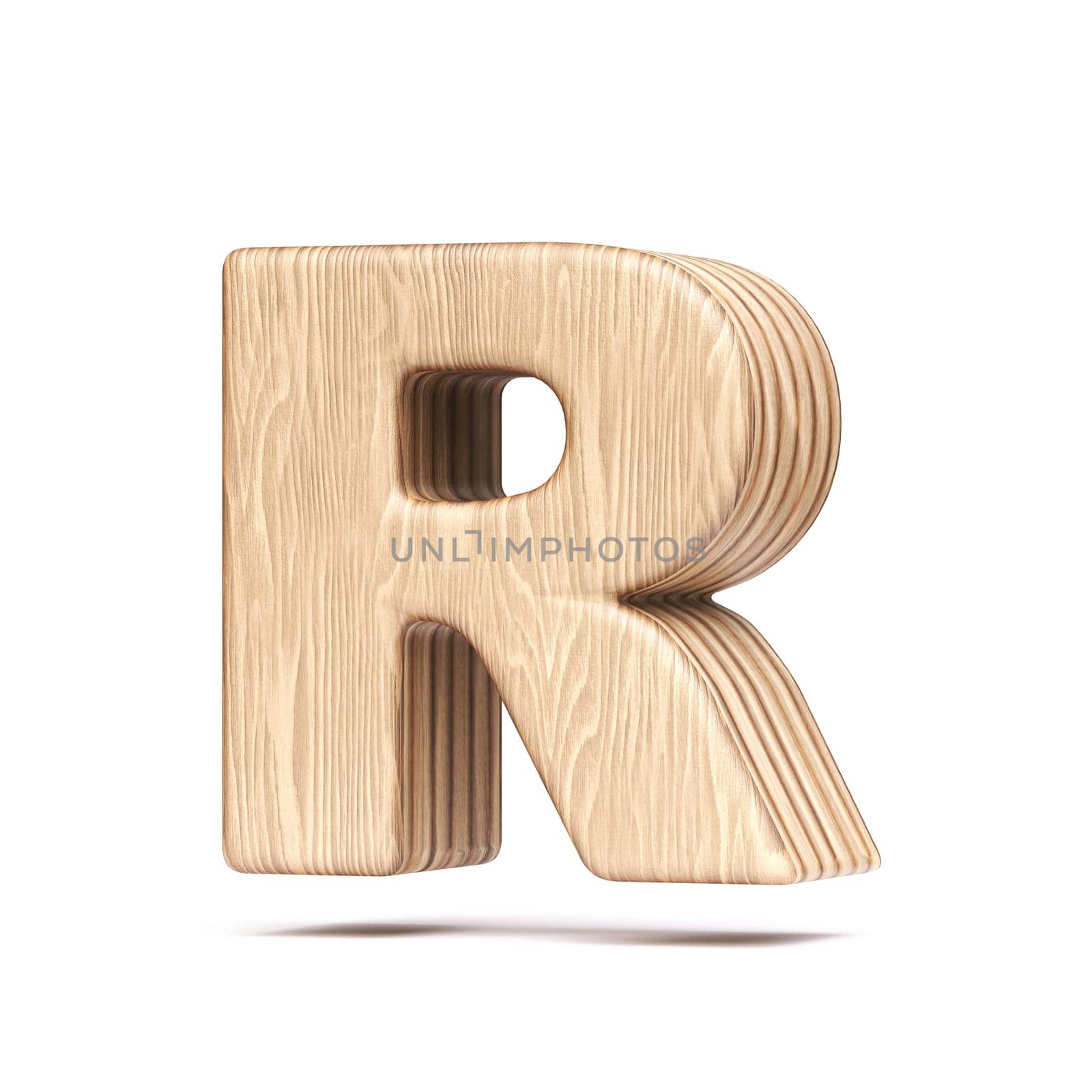 Plywood font Letter R 3D rendering illustration isolated on white background