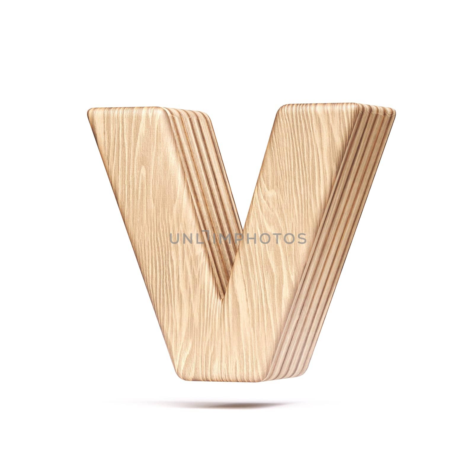 Plywood font Letter V 3D rendering illustration isolated on white background