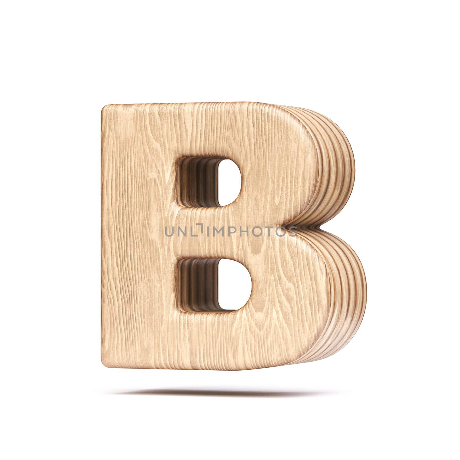 Plywood font Letter B 3D rendering illustration isolated on white background