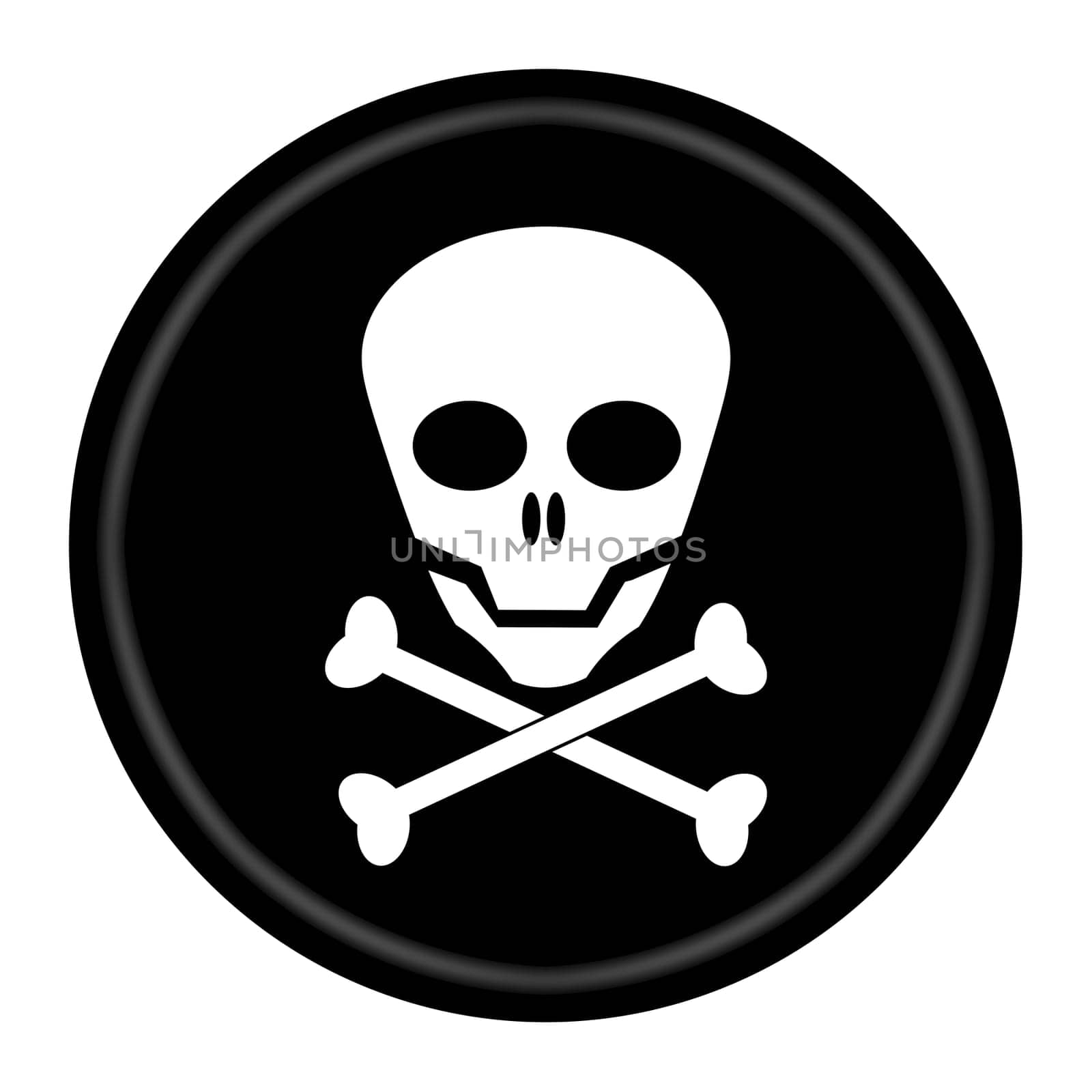A Jolly Roger skull and cross bones pirate flag button illustration with clipping path