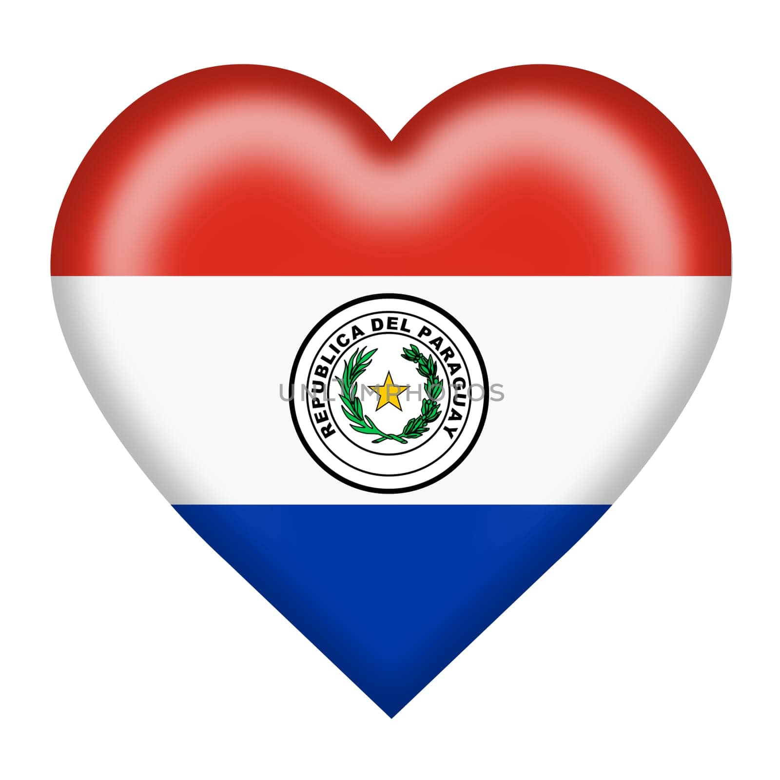 A Paraguay flag heart button isolated on white with clipping path 3d illustration