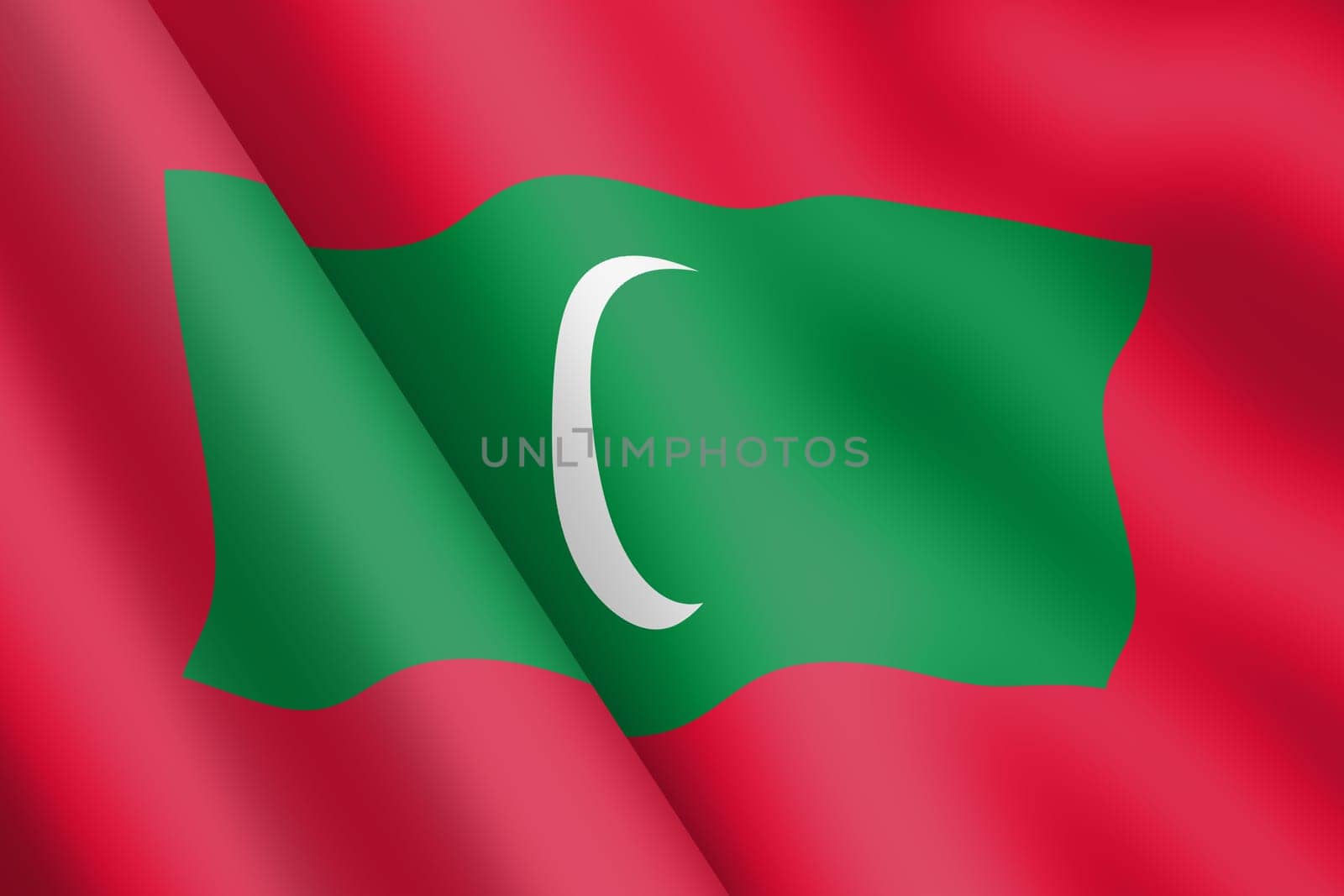 A Maldives waving flag 3d illustration wind ripplemoon red green