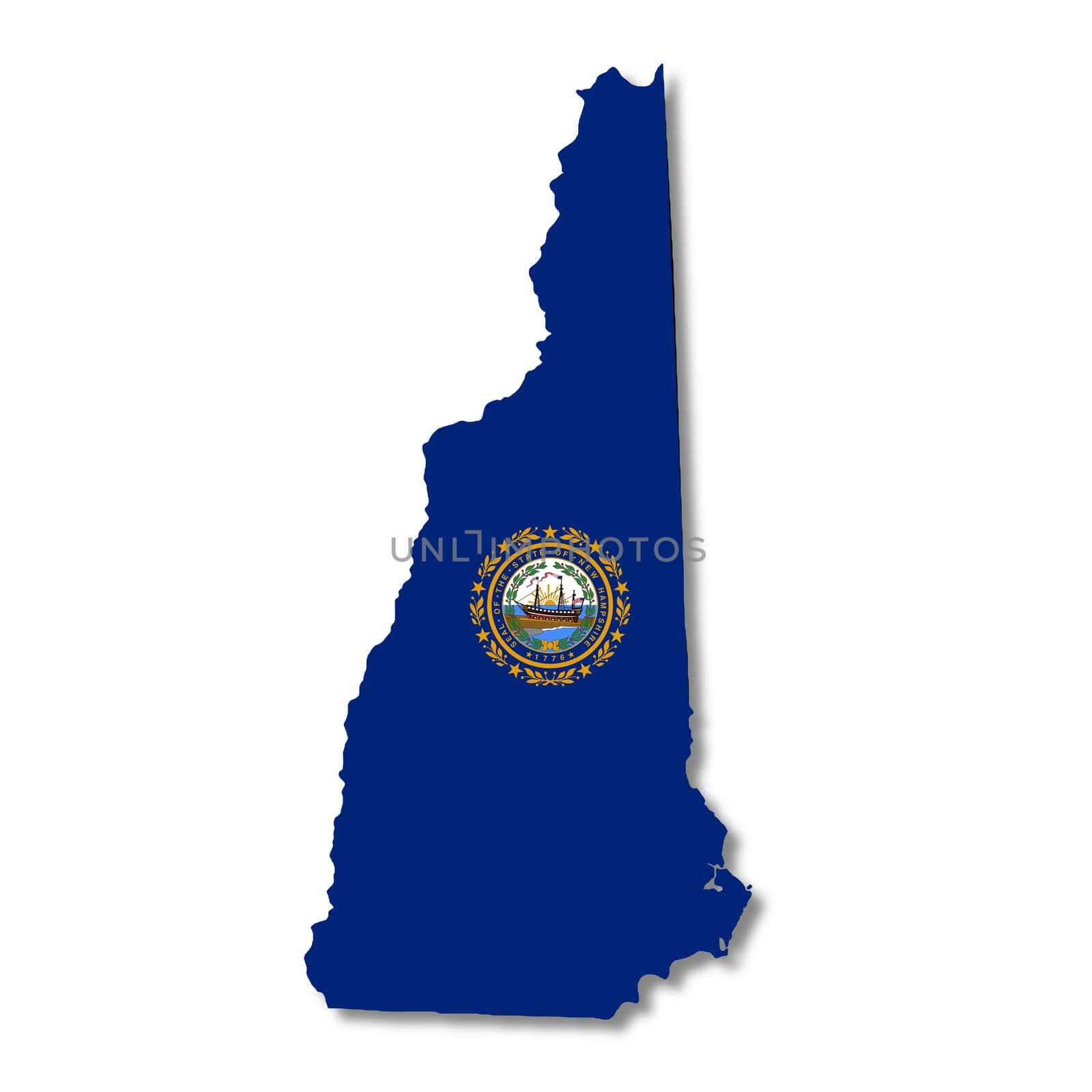A New Hampshire State Flag Map Illustration with clipping path