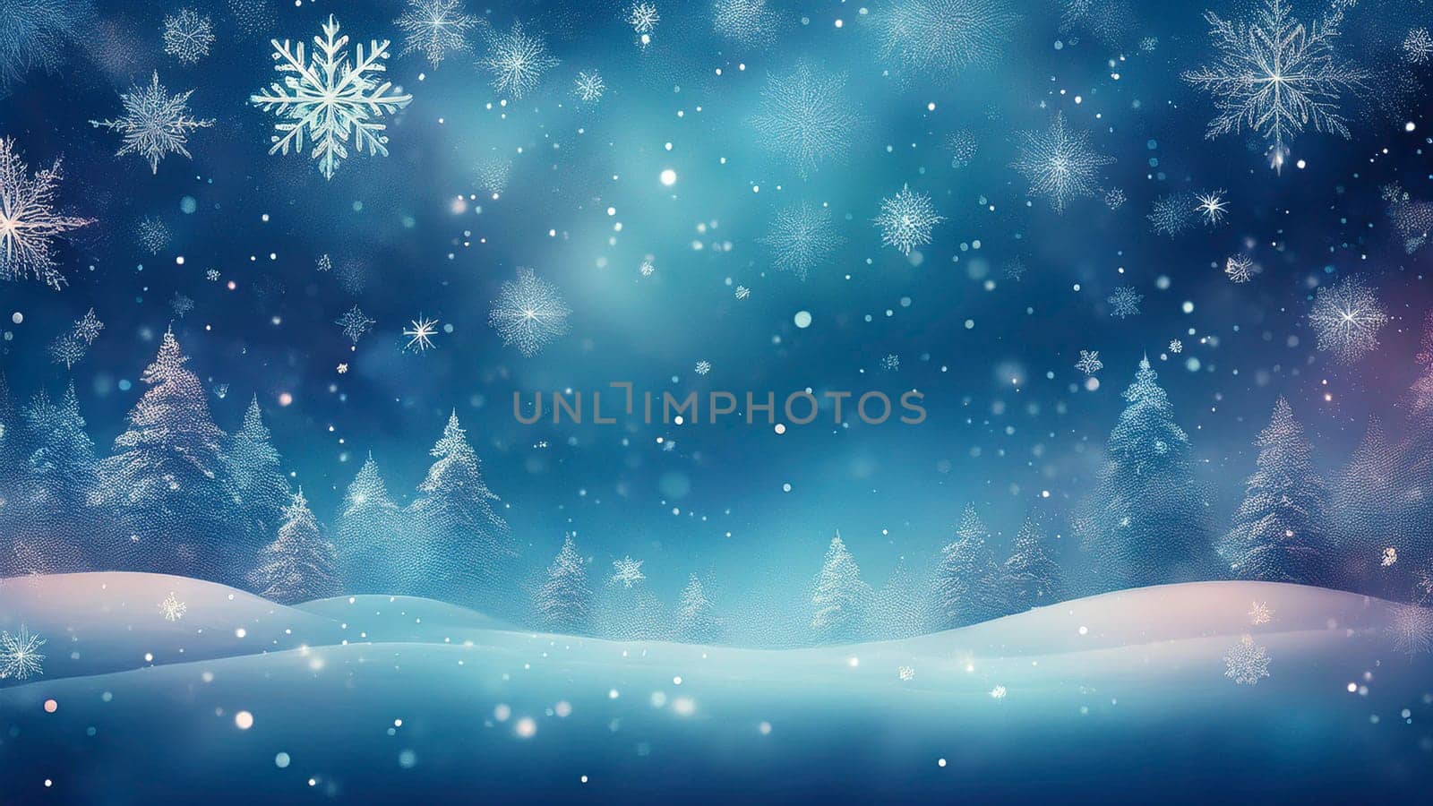 abstract winter background with snowflakes, Christmas background with heavy snowfall, snowflakes in the sky. AI generated