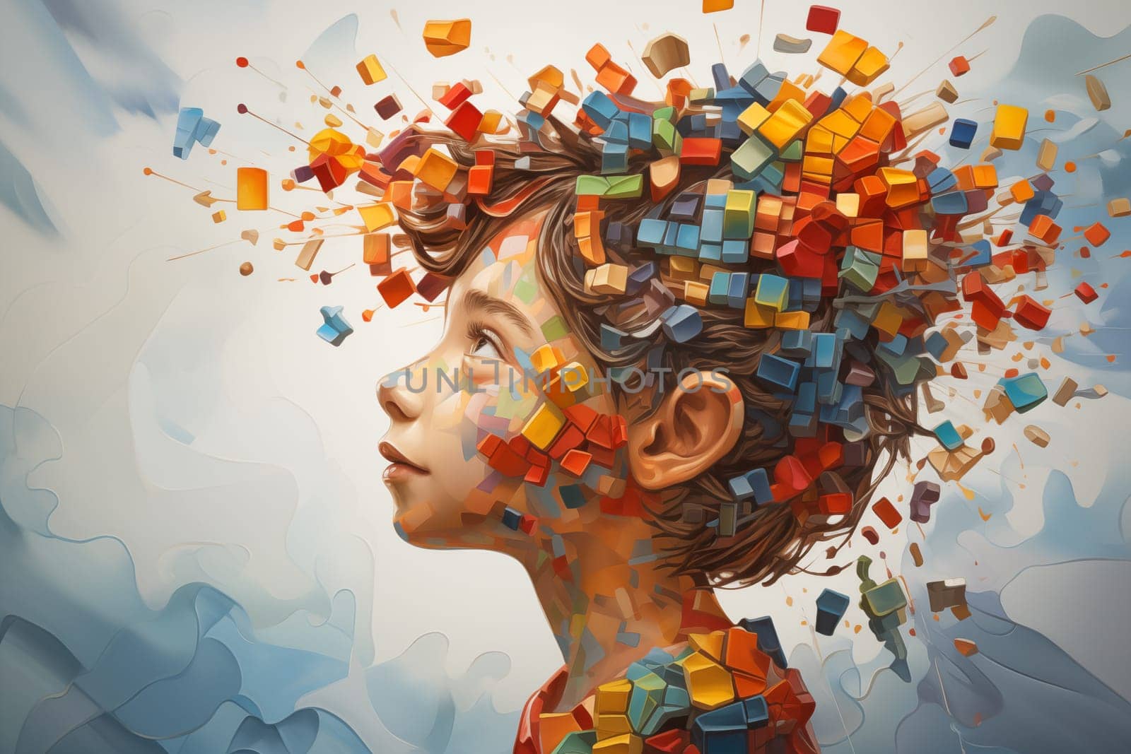 ADHD, attention deficit hyperactivity disorder, mental health, mind of a child with colorful jigsaw or puzzle pieces