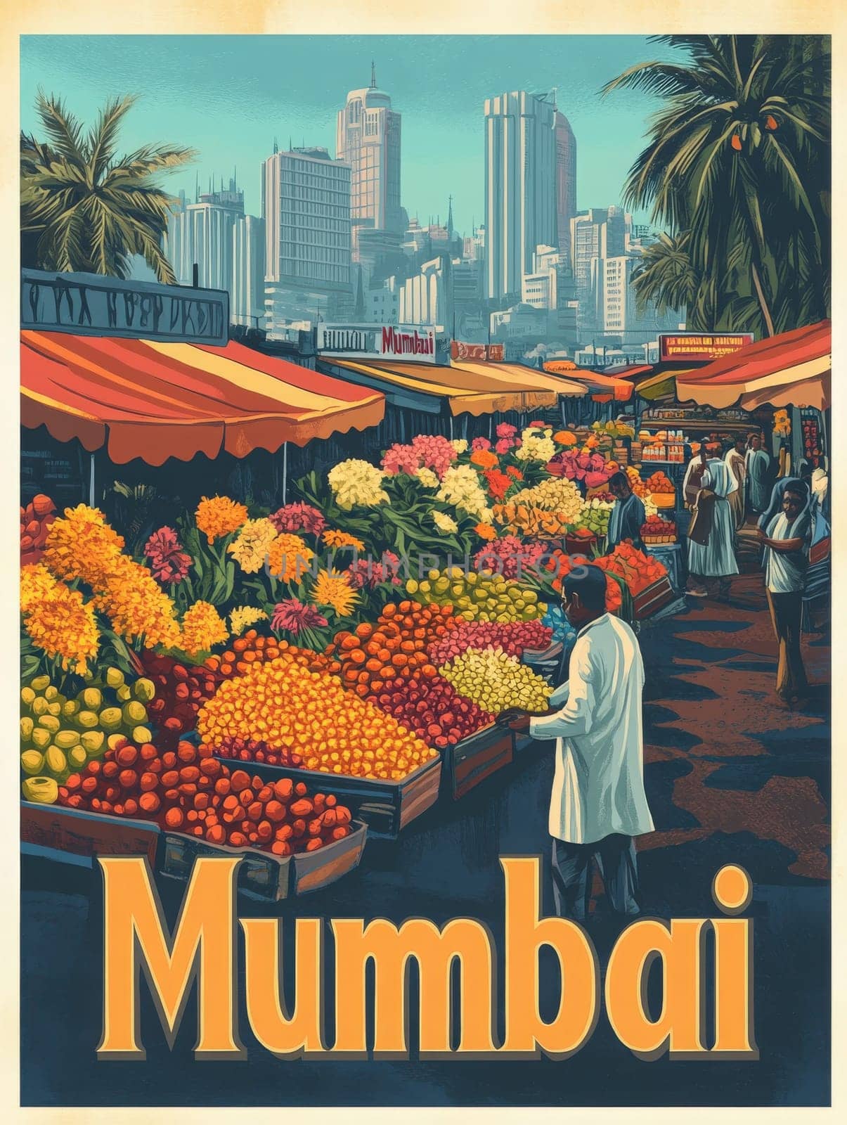 Experience the bustling ambiance of Mumbais lively markets where vendors showcase a spectrum of vibrant flowers and fresh fruits
