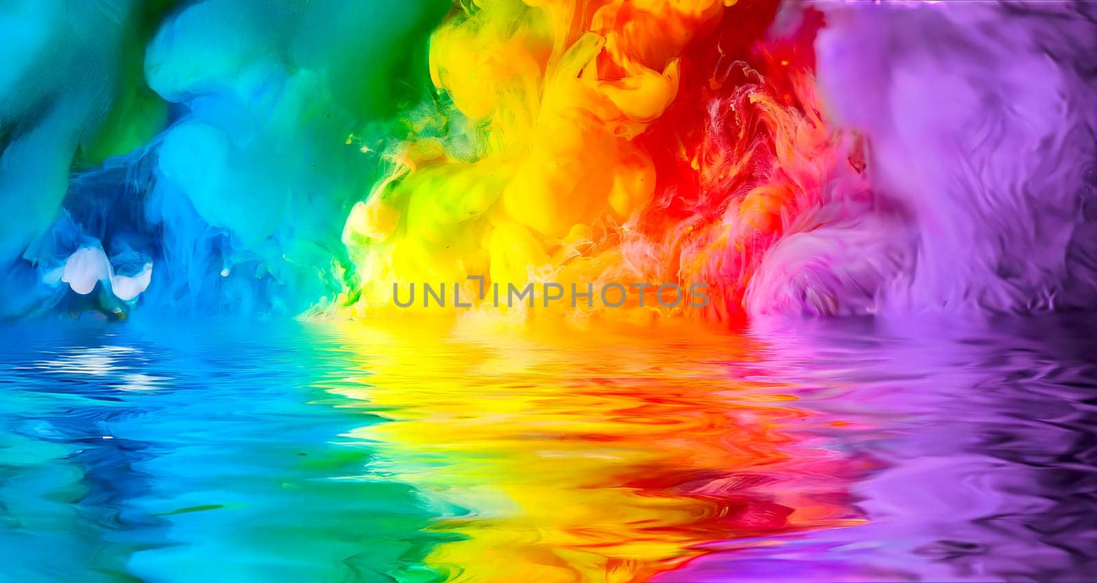 Colorful clouds of color reflected in the water.
