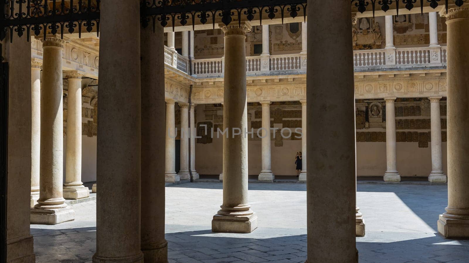 Padua, Italy - July 23, 2024: Palazzo Bo (Bo Palace) yard, historical building home of the Padova University from 1539 in Padua, Italy