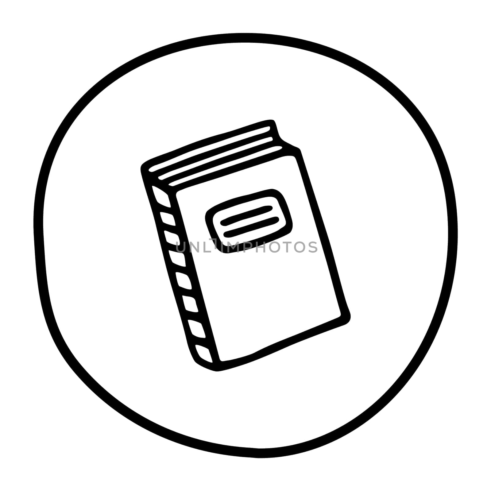 Doodle book icon handdrawn with ink pen. Knowledge and education symbol painted in grunge freehand style. Vector illustration isolated on white background