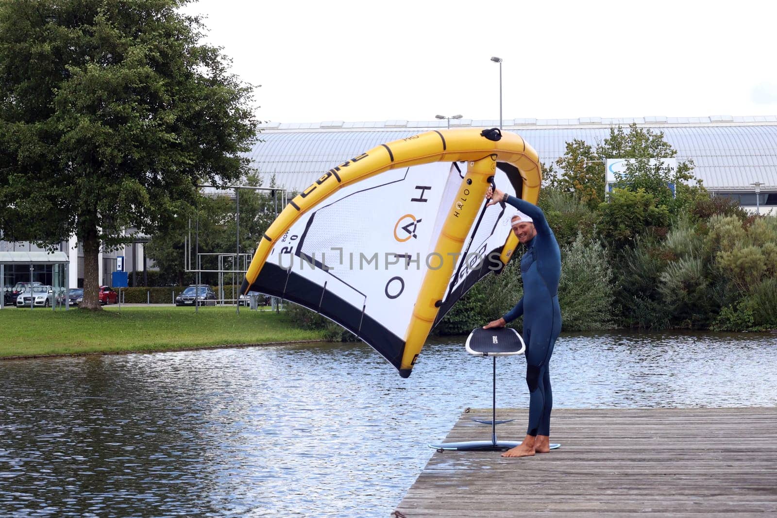Kitsurfer Ben Benholz shows trend sports at the trade fair lake  The Interboot 2024 Friedrichshafen trade fair will open its doors on 25.09.2024