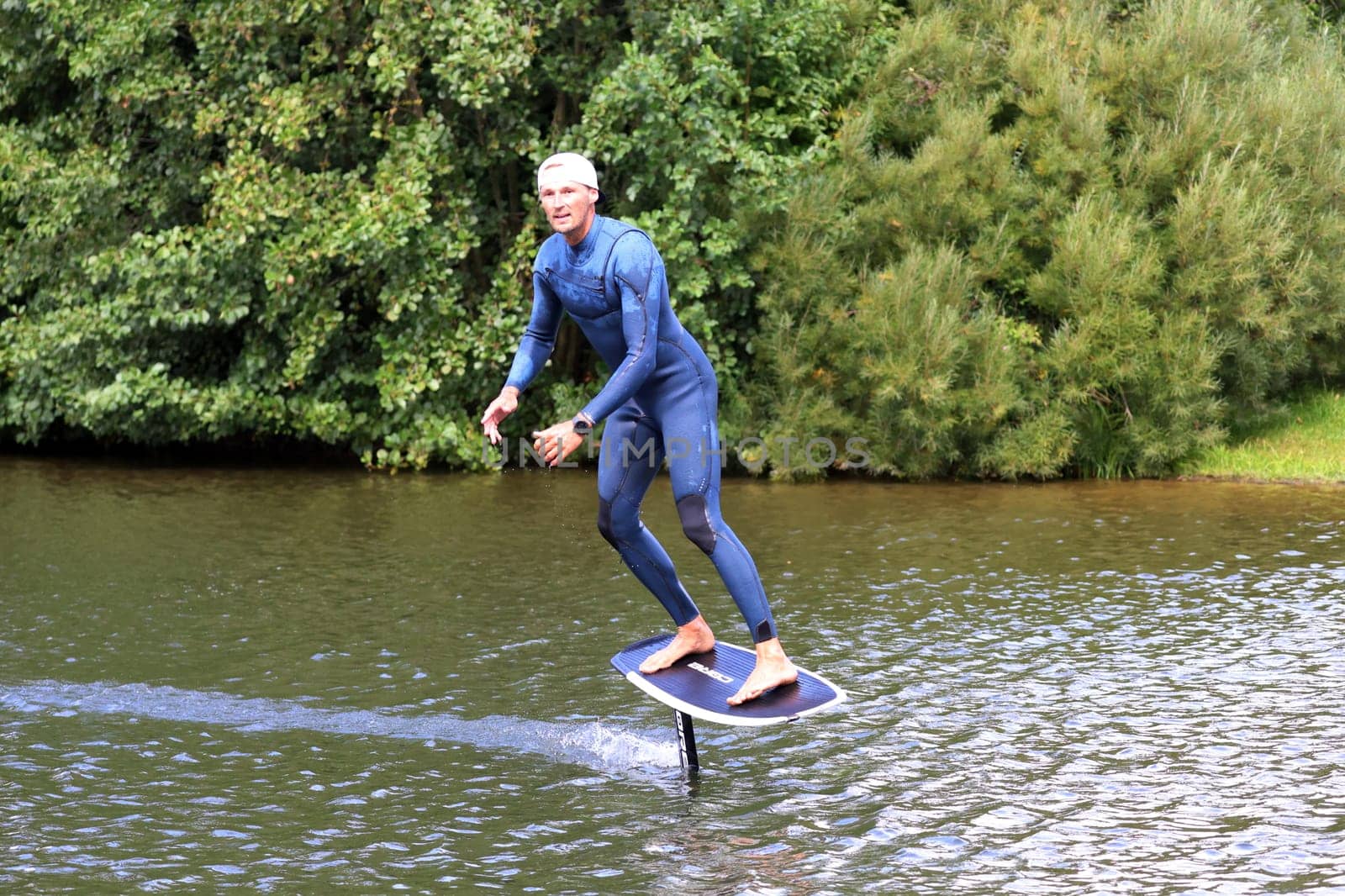 Kitsurfer Ben Benholz showed fascinating trend sports,such as pump and wing foiling,on the trade fair lake.   The Interboot 2024 Friedrichshafen trade fair will open its doors on 25.09.2024