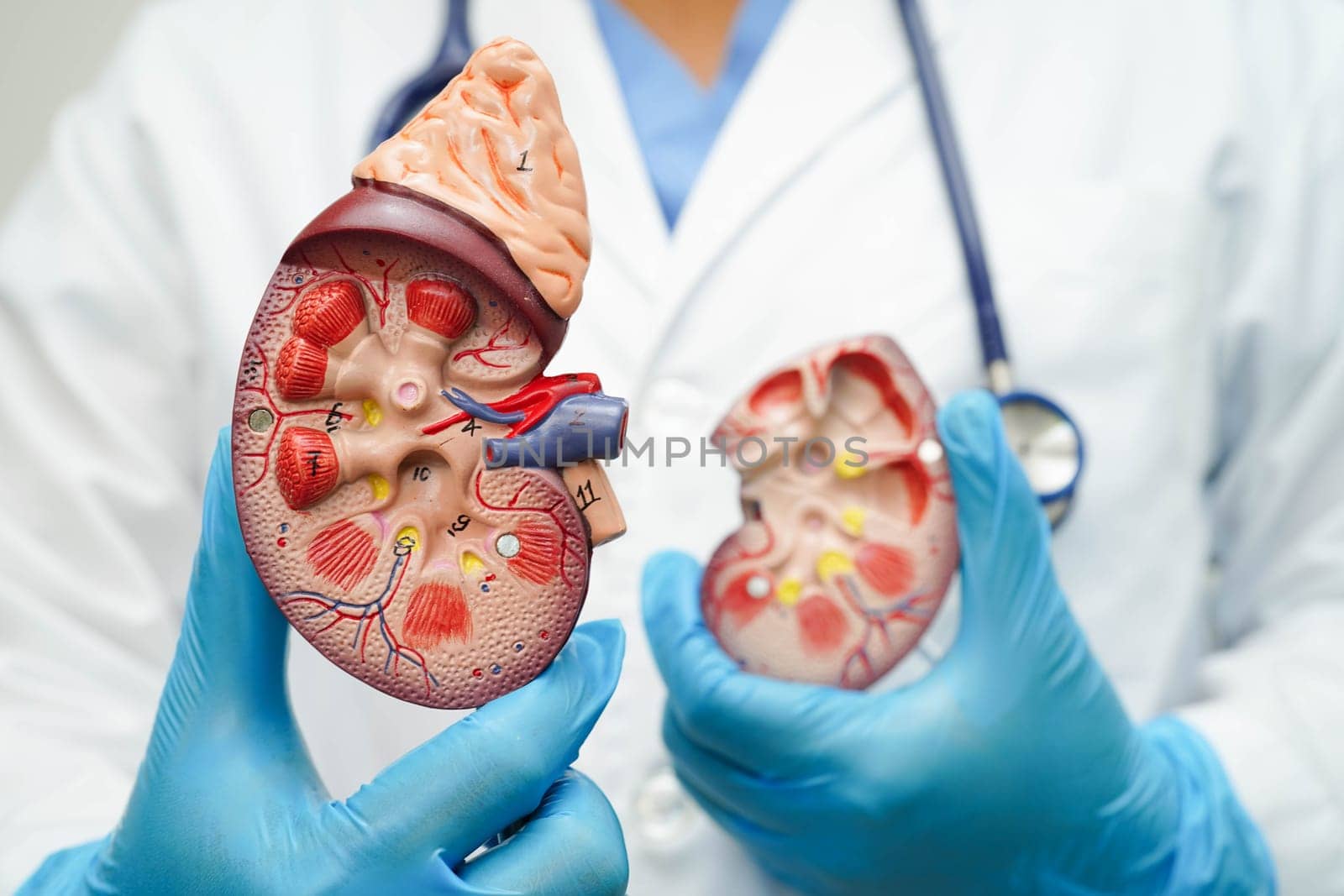 Chronic kidney disease, doctor with model for treatment urinary system, urology, Estimated glomerular filtration rate eGFR.