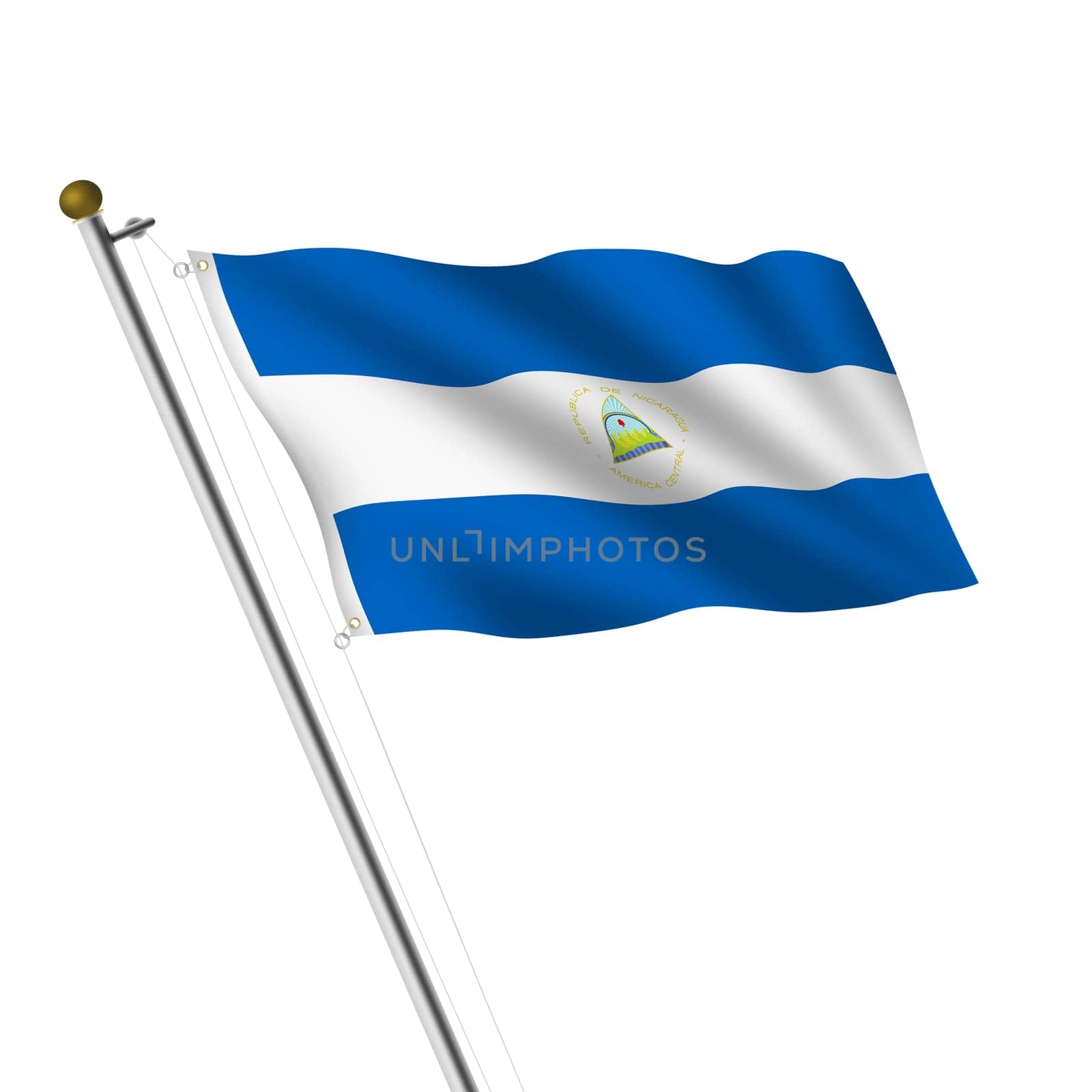A Nicaragua Flagpole 3d illustration on white with clipping path