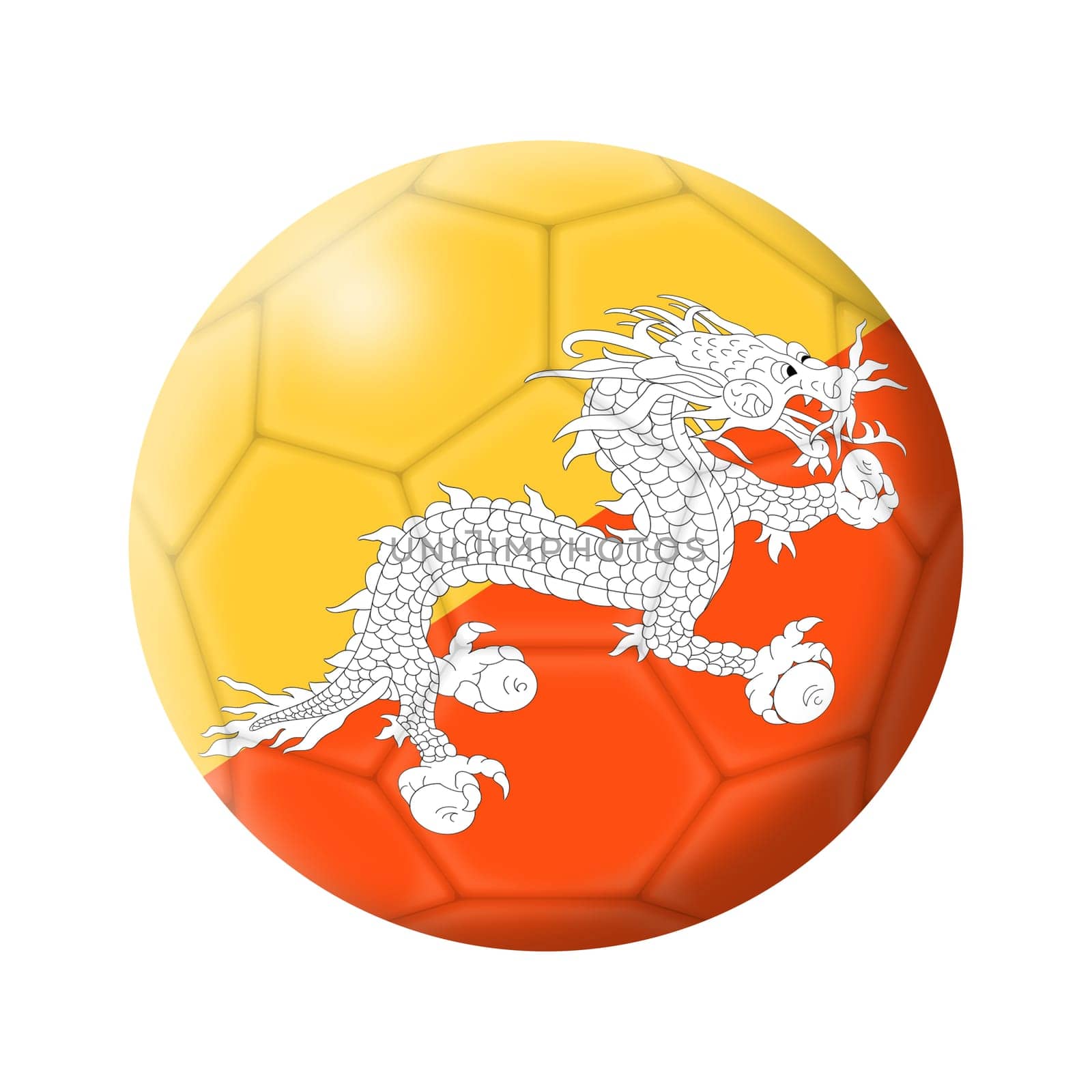 A Bhutan soccer ball football illustration isolated on white with clipping path yellow orange diagonal Druk Thander Dragon